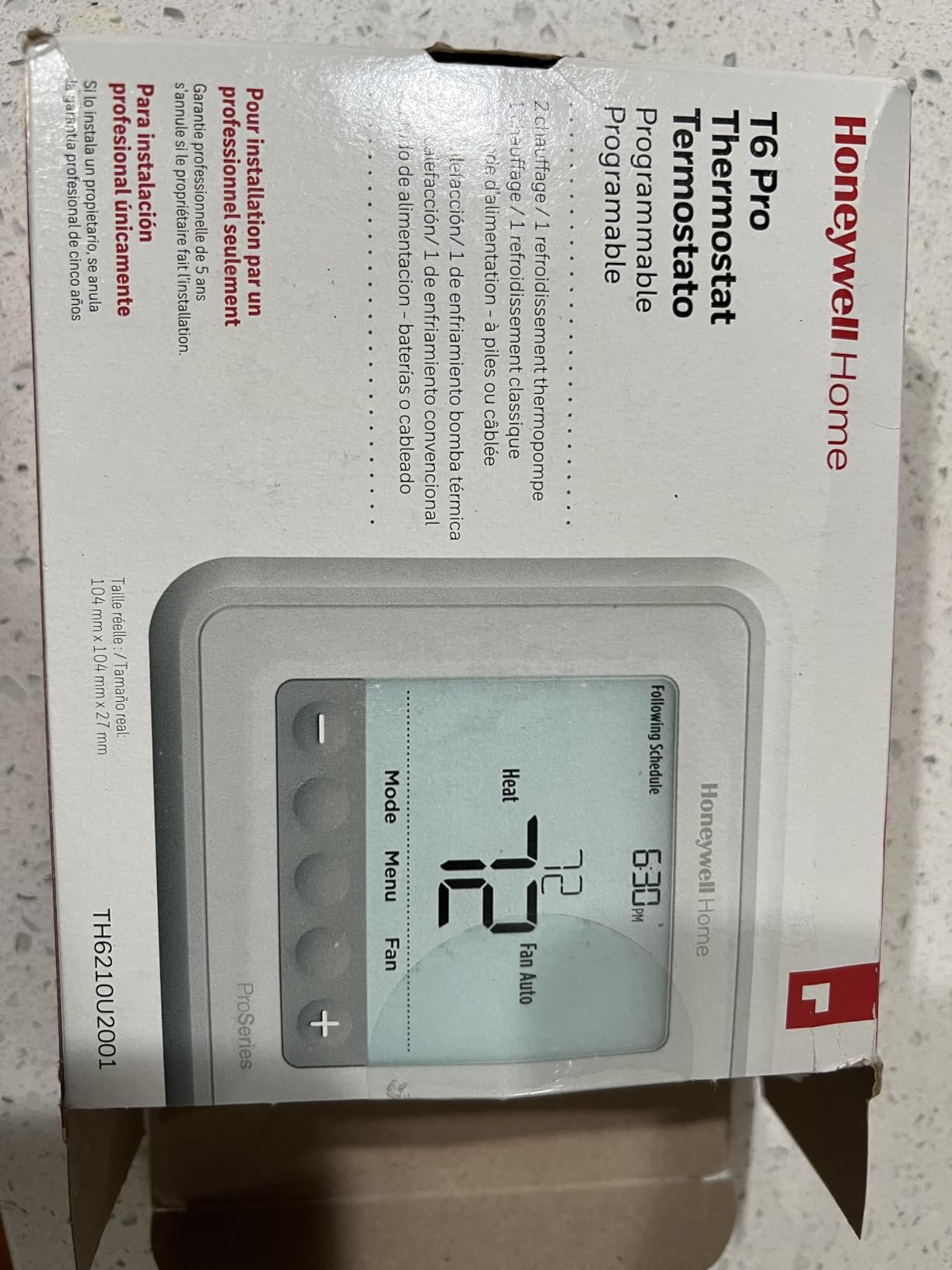 Honeywell TH6220WF2006/U Lyric T6 Pro Wi-Fi Programmable Thermostat with Stages Up to 2 Heat/1 Cool Heat Pump or 2 Heat/2 Cool Conventional customer photo 2