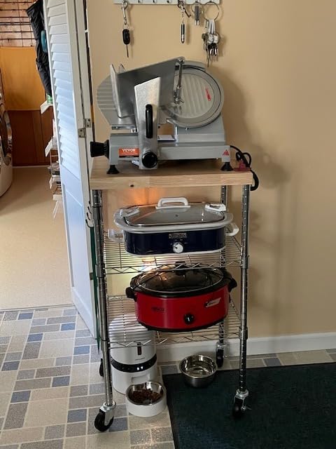 Amazon Basics Portable Kitchen 3-Tier Storage Rack on Caster Wheels with Adjustable 2 Shelves, 175 Pound Capacity, 21 x 15 x 36.7 inches (LxWxH), Wood/Chrome customer photo 2