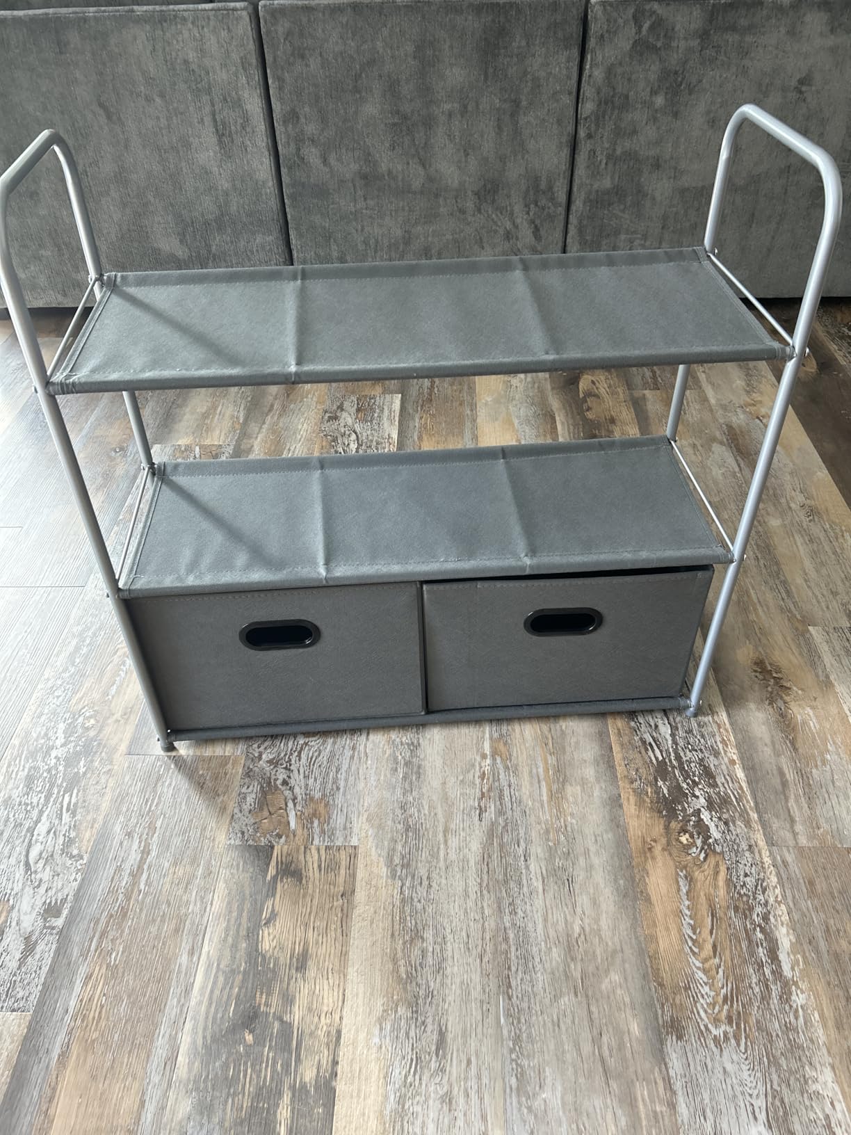 Amazon Basics Freestanding Closet Organizer with Fabric Bins, Drawers and 3 Shelves, Easy to Assemble, Grey, 32.7
