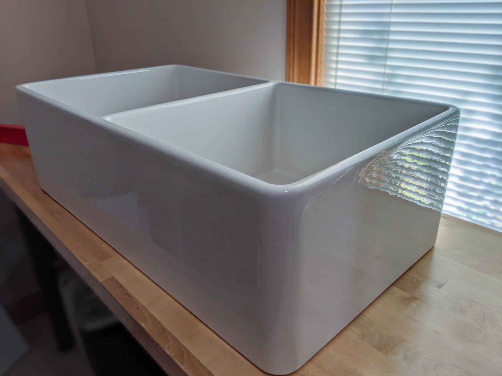 BOCCHI Classico Farmhouse Apron Front Fireclay 33 in. Double Bowl Kitchen Sink with Protective Bottom Grid and Strainer in White customer photo 1