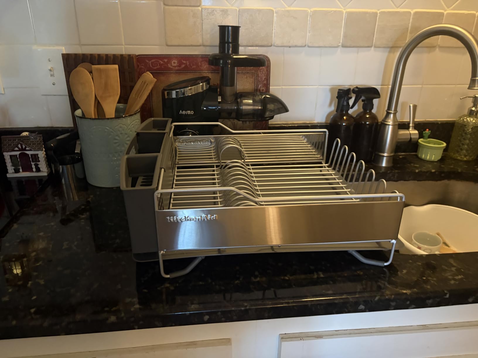 KitchenAid Large Capacity Full Size Rust Resistant Dish Rack with Angled Drain Board and Removable Flatware Caddy, Light Grey customer photo 1