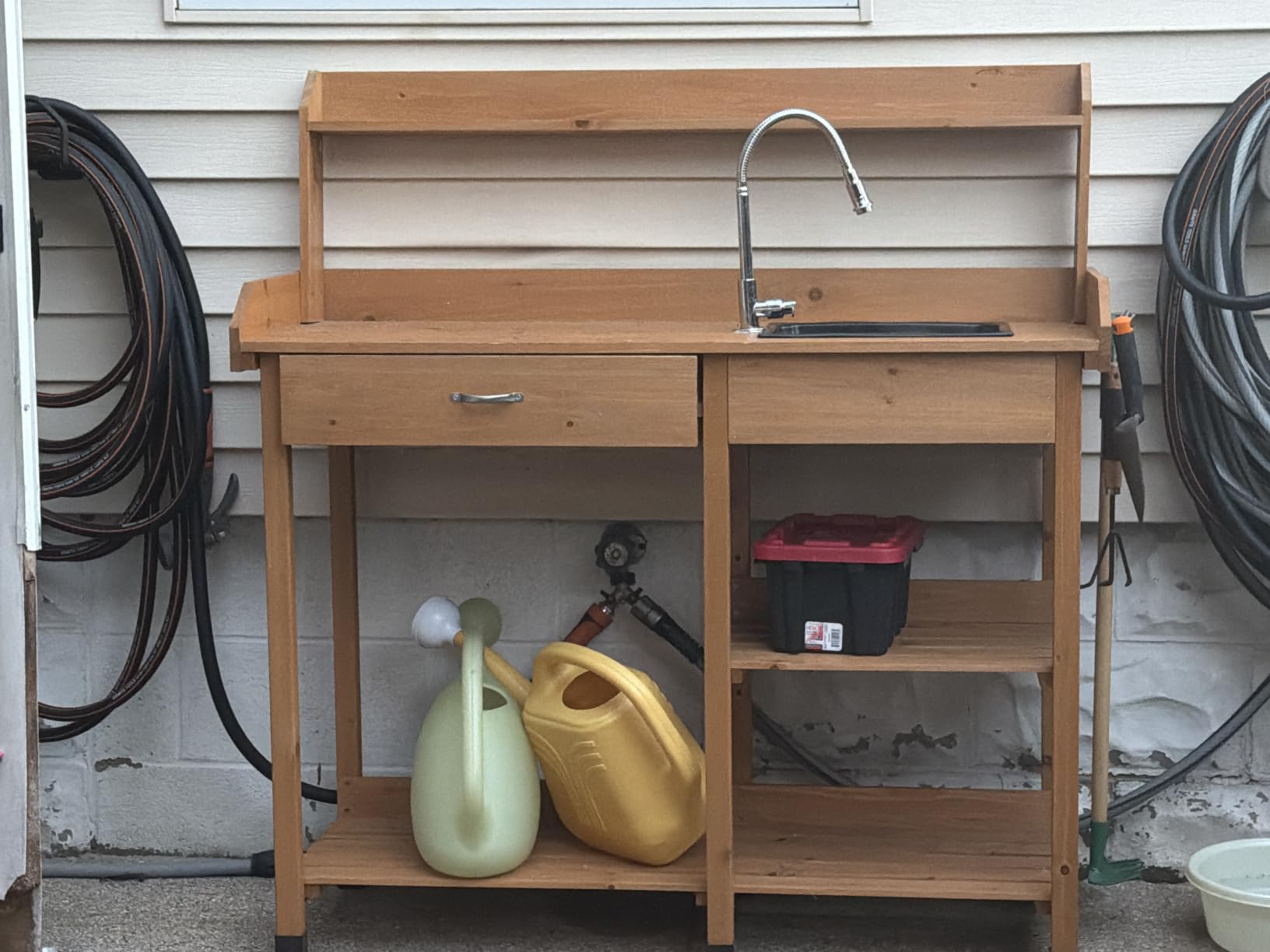 Yaheetech Potting Bench with Sink & Drawer, Outdoor Gardening Table, Gray customer photo 2