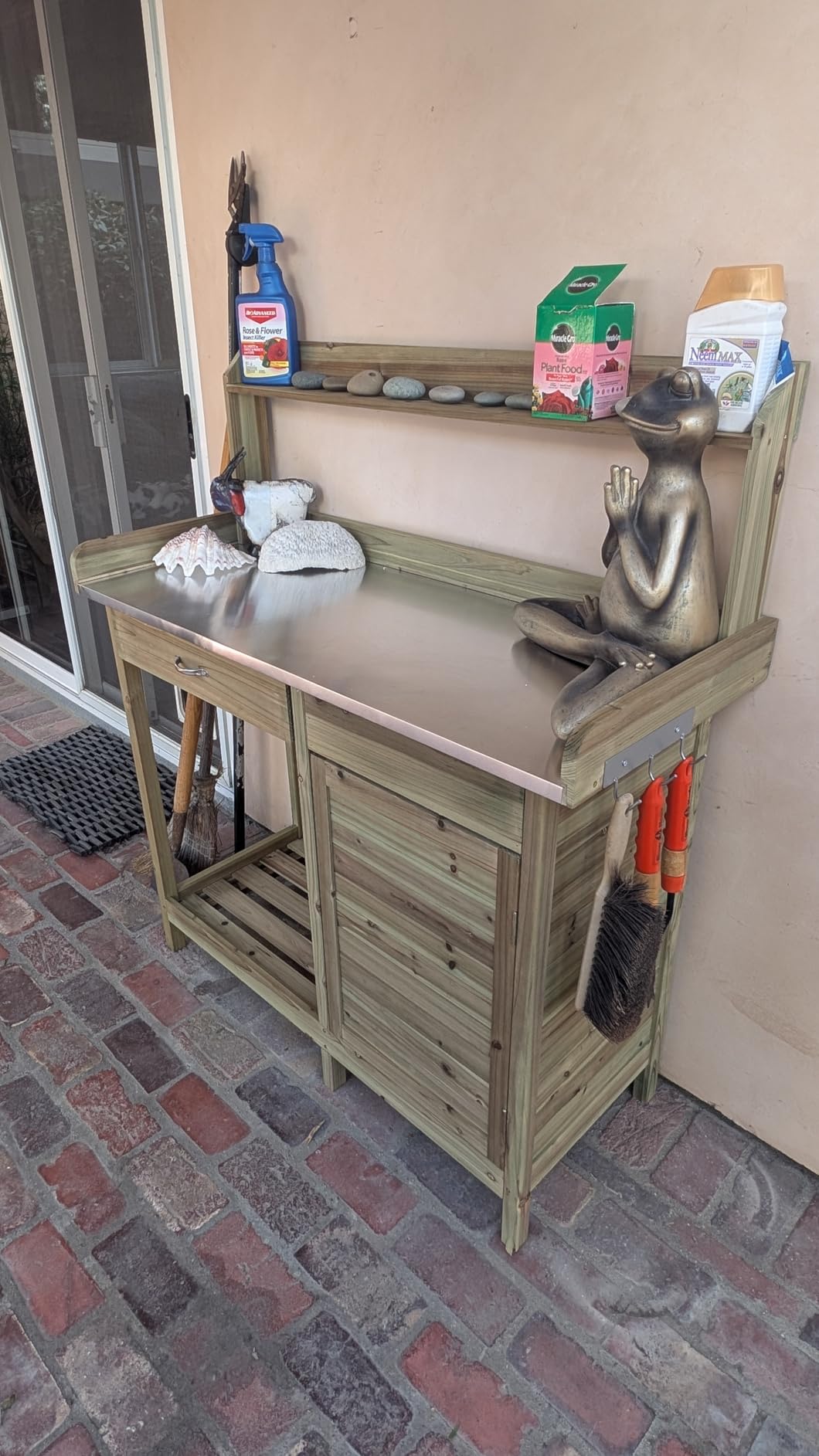 Yaheetech Potting Bench Outdoor Potting Table with Storage, Natural Wood customer photo 2