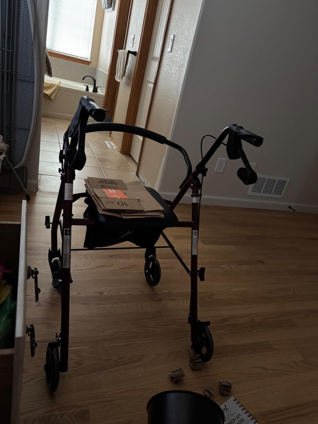 Medline Steel Rollator Walker with Seat, Burgundy, 350 lb. Weight Capacity, 6