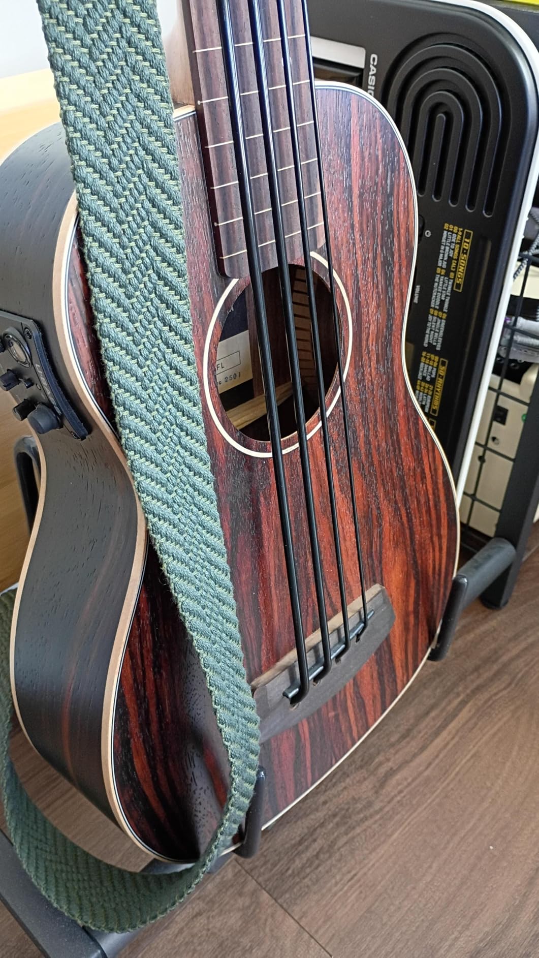 Kala UBASS-EBY-FL Striped Ebony Fretless U-Bass Acoustic-Electric Ukulele Bass Natural customer photo 1