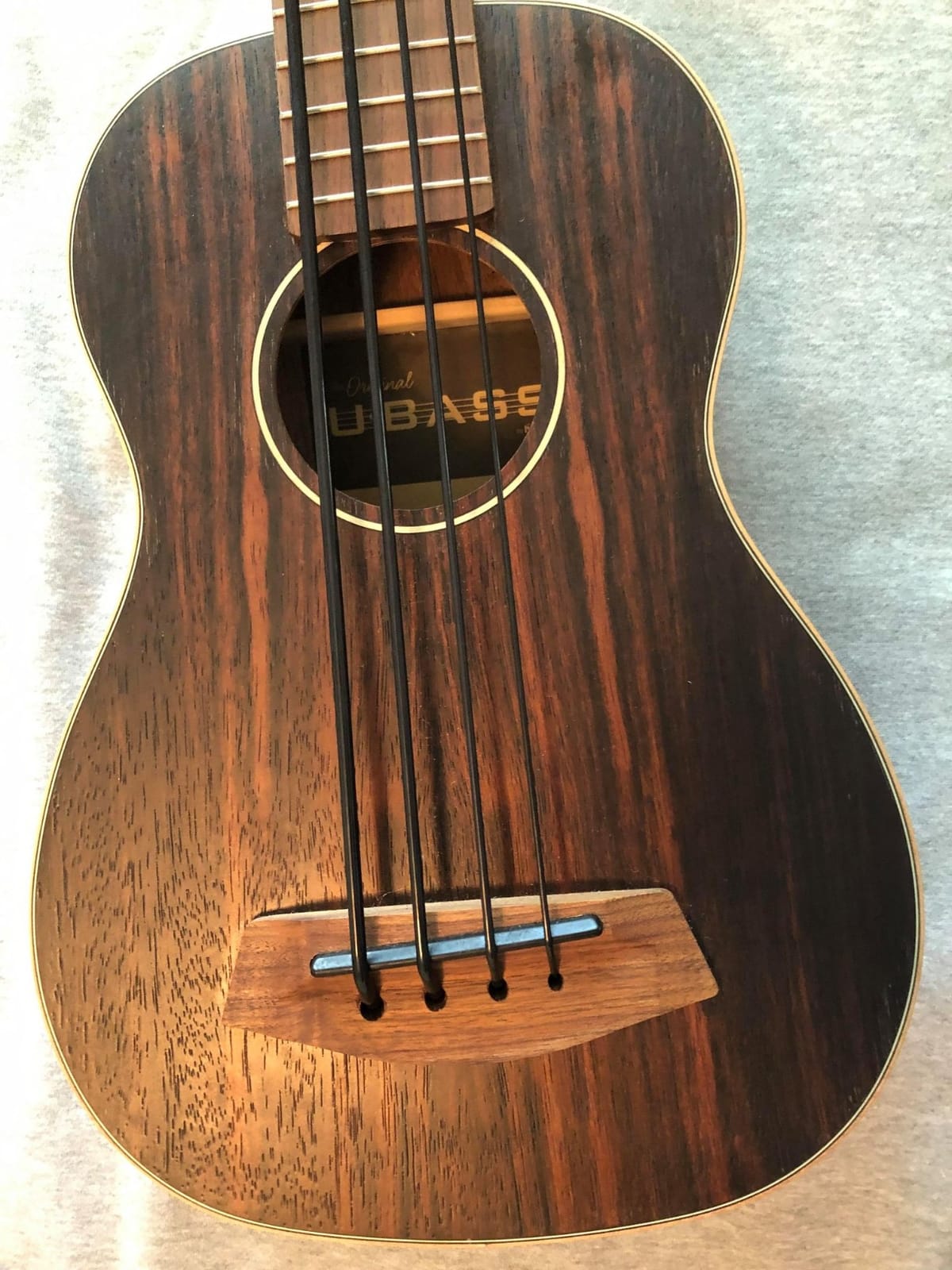 Kala UBASS-EBY-FL Striped Ebony Fretless U-Bass Acoustic-Electric Ukulele Bass Natural customer photo 2