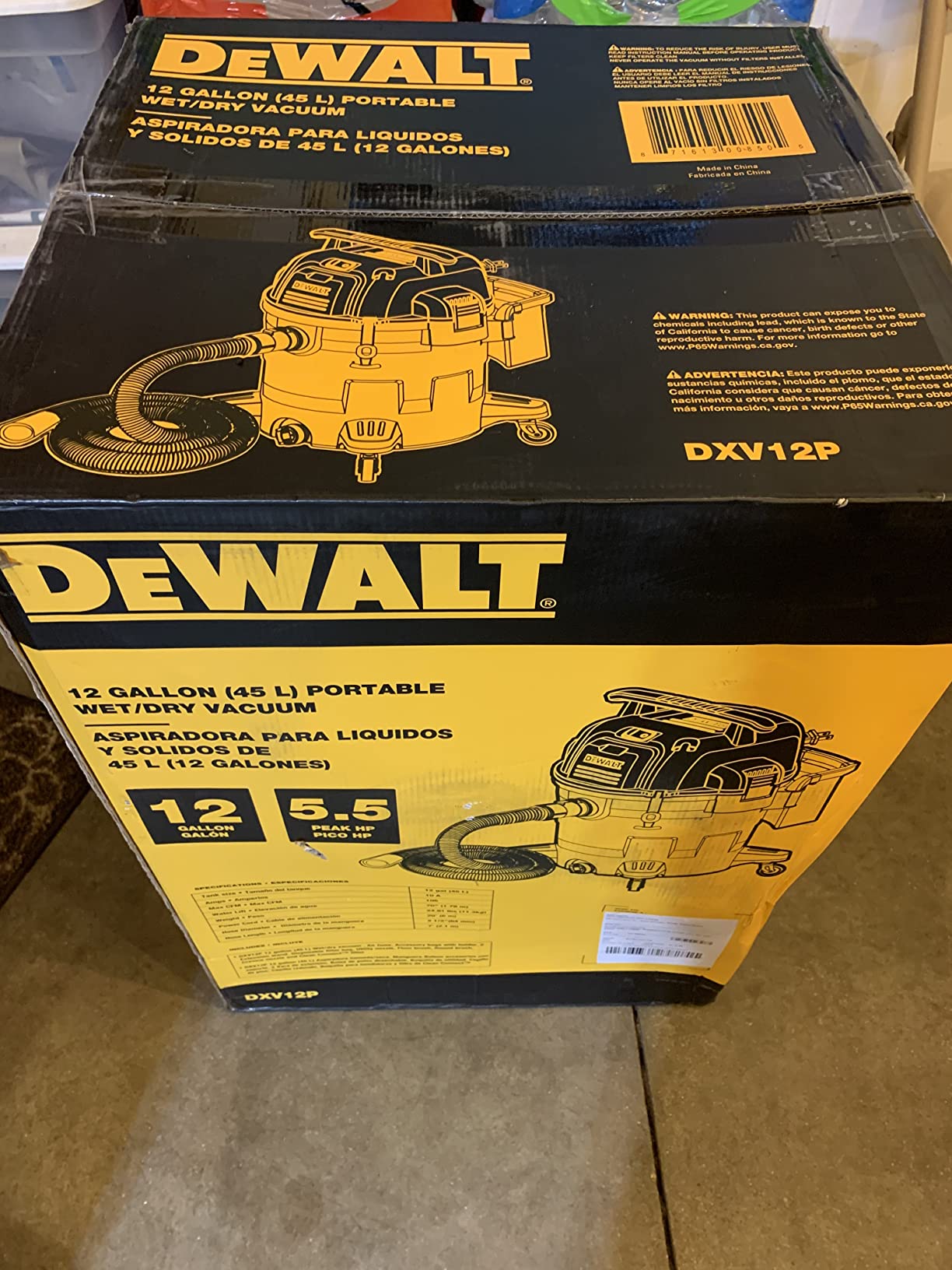 DEWALT 12 Gallon Poly Wet/Dry Vac, 5.5 HP Shop Vacuum Wet Vacuum Cleaner for Workshop, Jobsite, Commercial Area, Large Pick-Up Capacity, Yellow,DXV12P customer photo 2