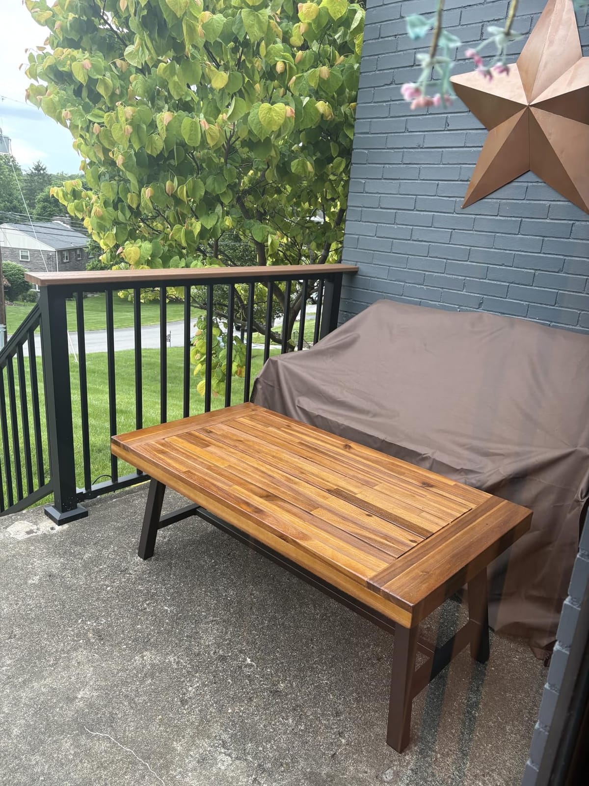 Christopher Knight Home Carlisle Outdoor Acacia Wood Coffee Table, Sandblast/Rustic Metal customer photo 2