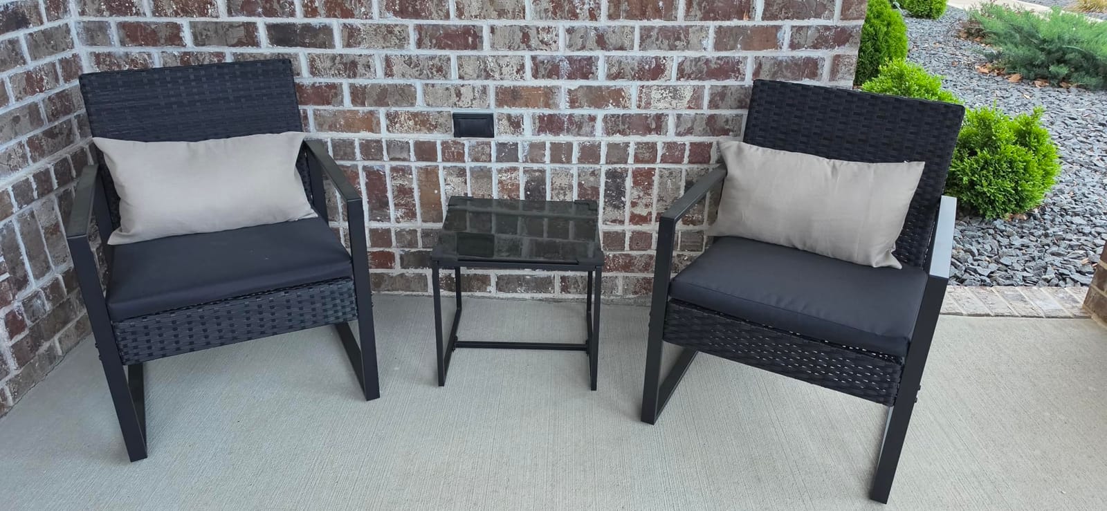 Flamaker 3 Pieces Patio Furniture Set Outdoor Wicker Bistro Chair (Black) | Modern Patio Conversation Rattan Front Porch Chairs Set of 2 with Coffee Table for Balcony and Yard customer photo 1