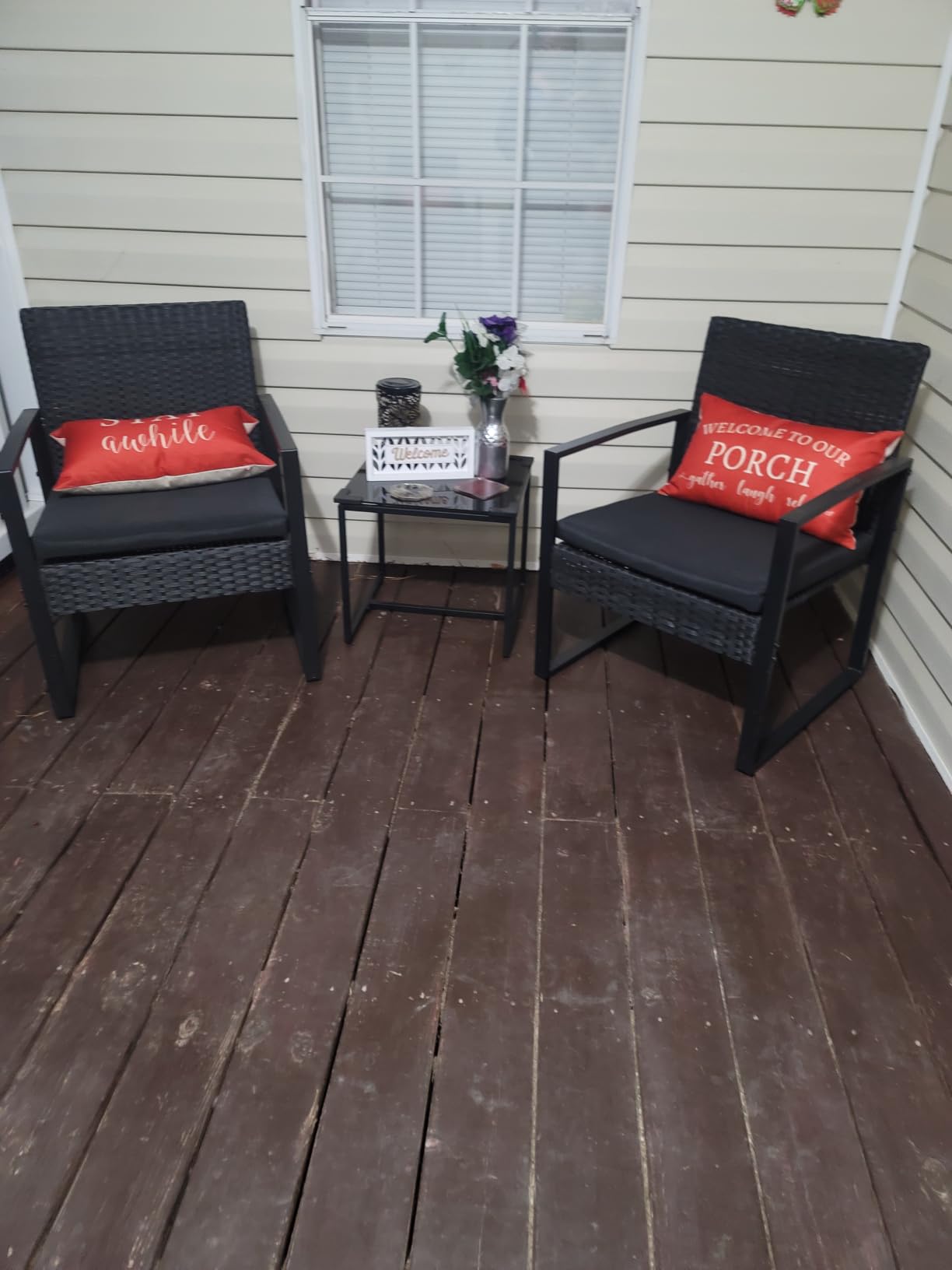 Flamaker 3 Pieces Patio Furniture Set Outdoor Wicker Bistro Chair (Black) | Modern Patio Conversation Rattan Front Porch Chairs Set of 2 with Coffee Table for Balcony and Yard customer photo 2
