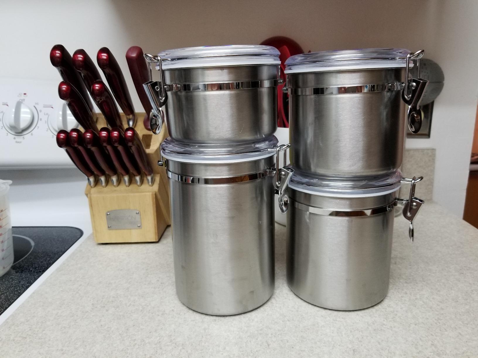 ENLOY 4-Piece Stainless Steel Airtight Food Storage Canister Set with Clear Lid (28/32/38/65oz) customer photo 2