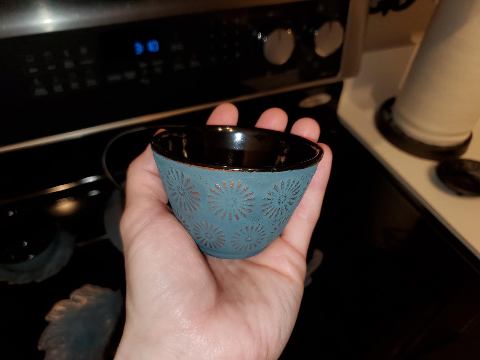Blue Butterfly Cast Iron Tea Set, 2 Cups, 2 Saucers, Infuser & Trivet | Enamel Interior • Stainless Steel Infuser • 7-Piece Set • Induction • Gas • Electric • Ceramic • Halogen • Gift Box customer photo 1