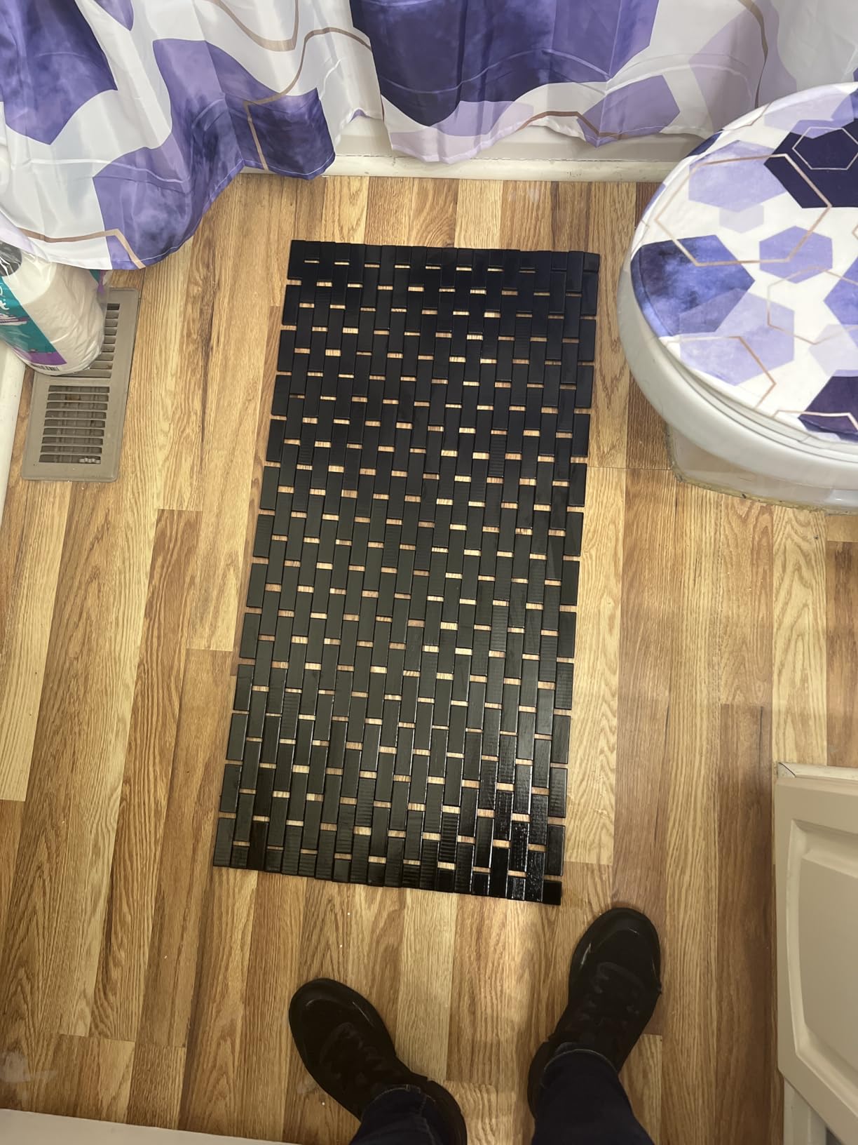 Bamboo Bath Mat, 24 x 16 Inch Foldable Roll-Up Wood Bathmat - Wooden Bathroom Mat with Grip Pads, Slatted Floor Mat for Tub, Sauna, Spa, Outdoor Shower & Camping - ZPirates Brand USA customer photo 1