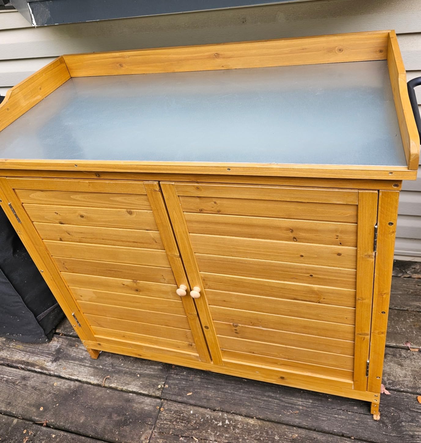 GDLF Outdoor Storage Cabinet with Work Bench, Garden Potting Table, Natural customer photo 2
