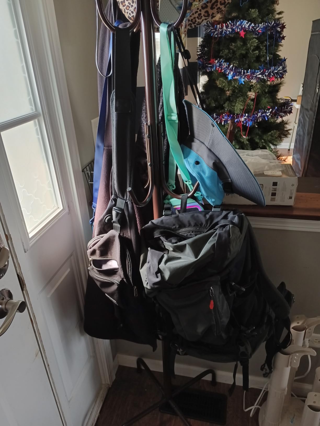 Simple Houseware Standing Coat and Hat Hanger Organizer Rack, 12 Hooks, Bronze customer photo 2