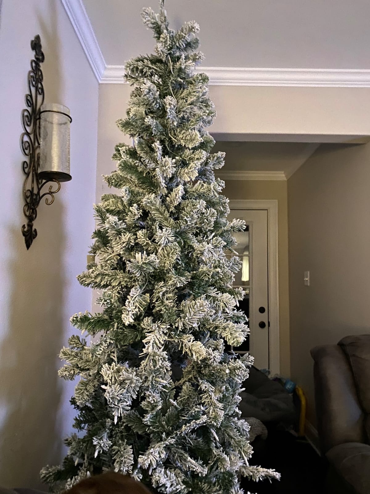 Best Choice Products Flocked Pencil Christmas Tree, Pre-Lit Slim Artificial Holiday Decoration, 7.5ft Lighted Skinny w/Base, Warm White Lights customer photo 1