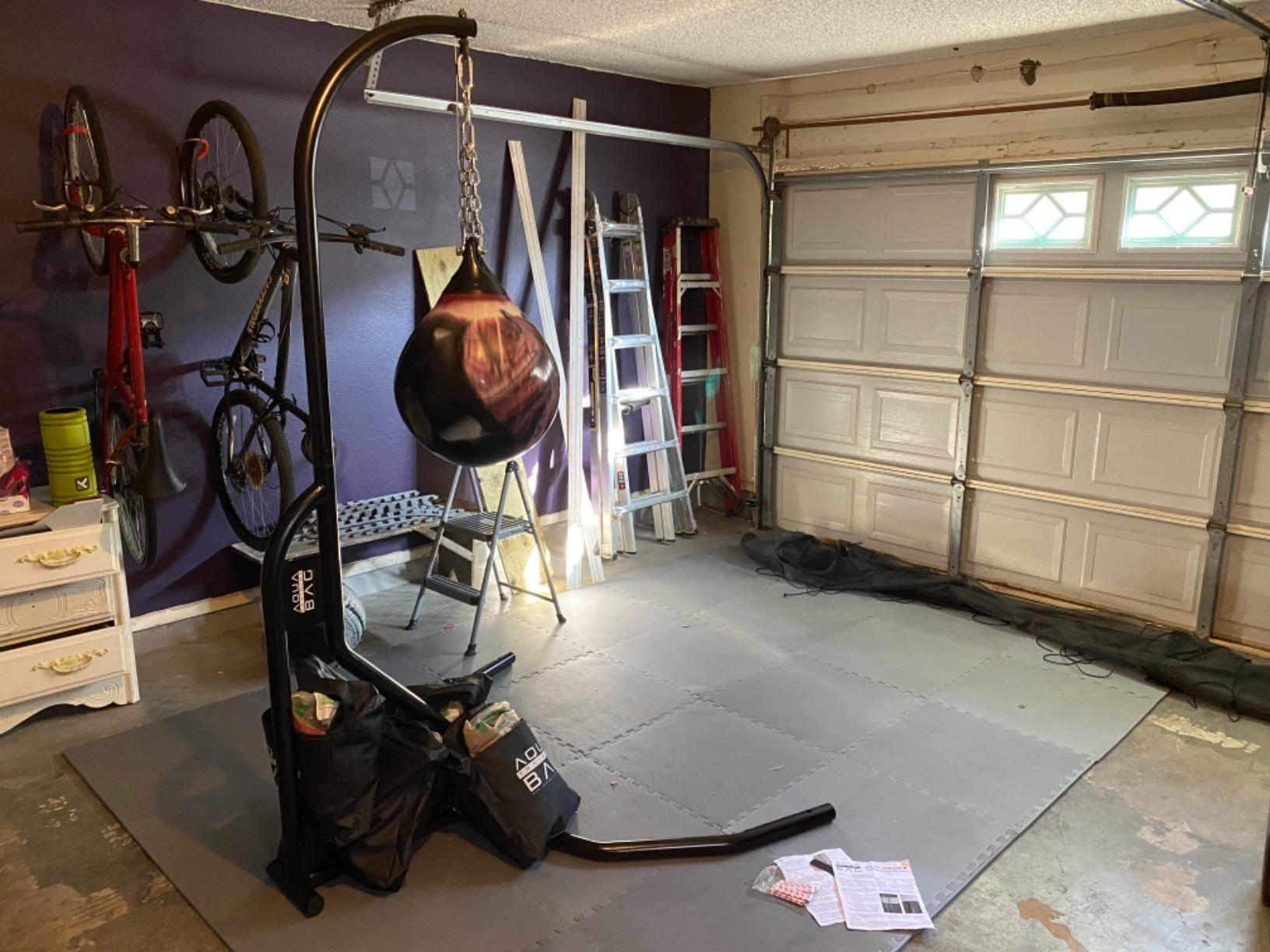 Aqua Training Punching Bag Stand, 200 lb. Capacity - Holds Any Traditional Style Heavy Bag up to 200 pounds - Extra-Wide Stance for Swinging During Training - 4 sandbags Included customer photo 1