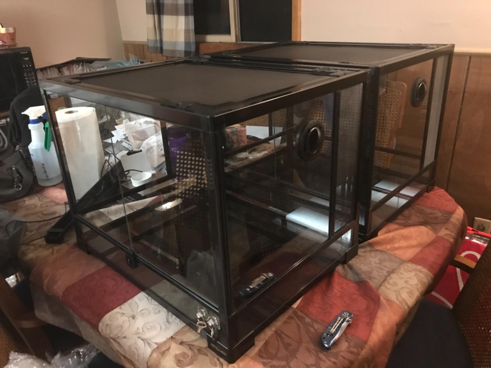 REPTI ZOO 34 Gallon Large Reptile Glass Terrarium Tank with Foam Backgrounds, Double Hinge Door with Screen Ventilation Reptile Terrarium 24