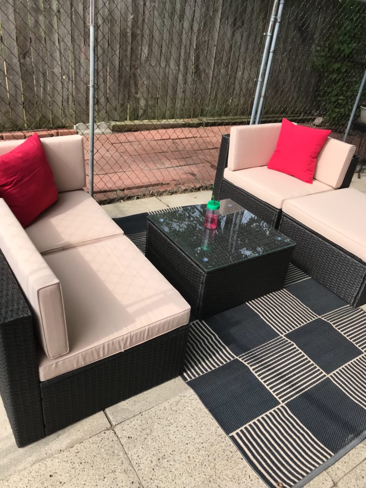 Devoko 5 Pieces Patio Furniture Sets Outdoor Sectional Patio Sofa, All Weather Manual Weaving Wicker Rattan Patio Seating Sofas with Cushion and Glass Table (Beige) customer photo 2