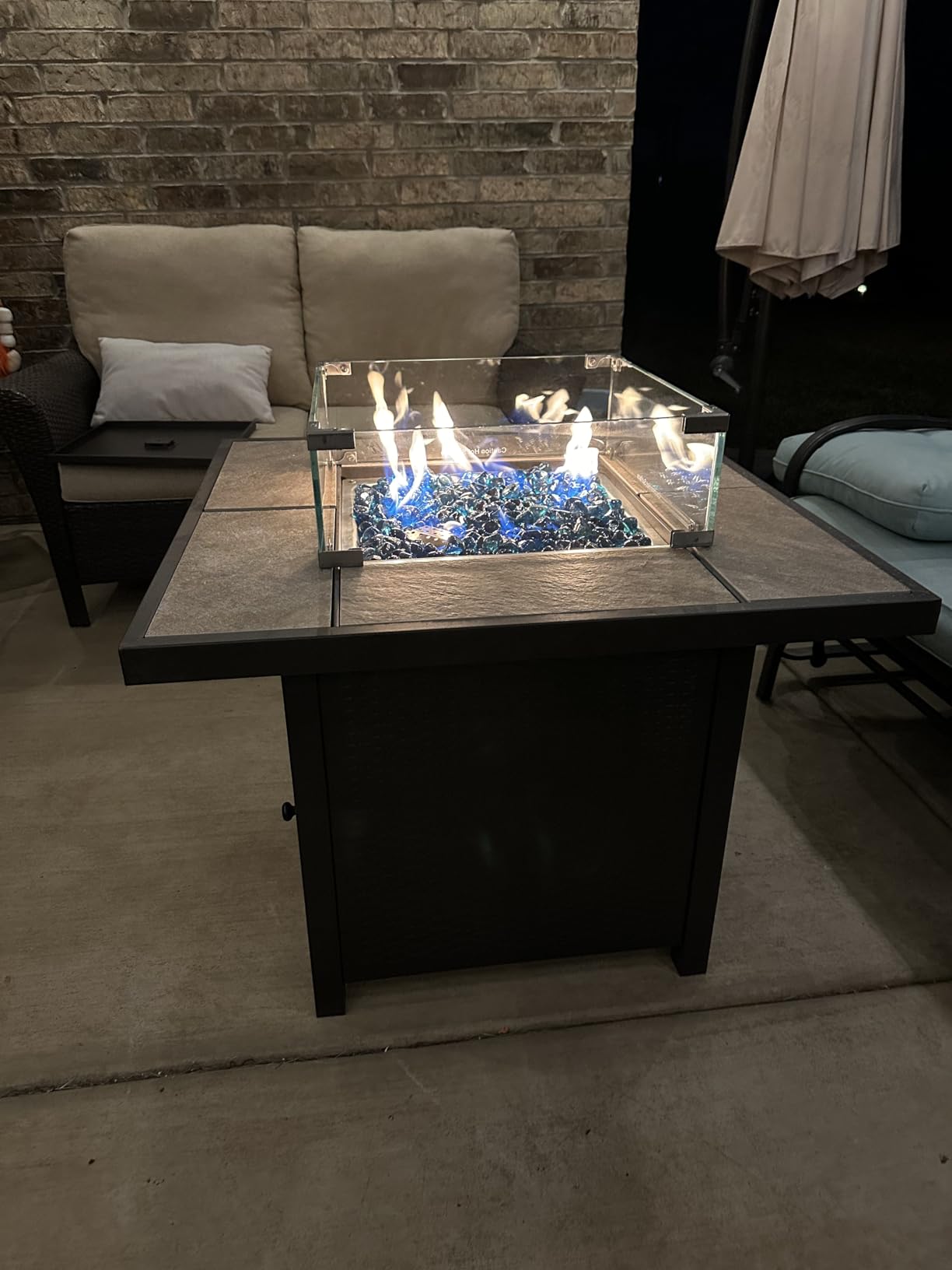 BALI OUTDOORS Propane Gas Fire Pit Table | 32 inch 50,000 BTU Square Gas Firepits for Outside, Brown customer photo 1
