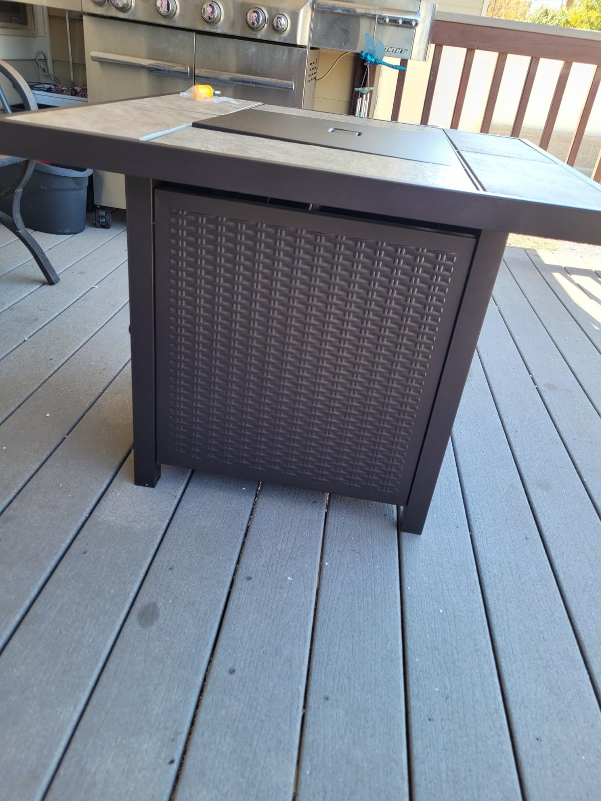 BALI OUTDOORS Propane Gas Fire Pit Table | 32 inch 50,000 BTU Square Gas Firepits for Outside, Brown customer photo 2