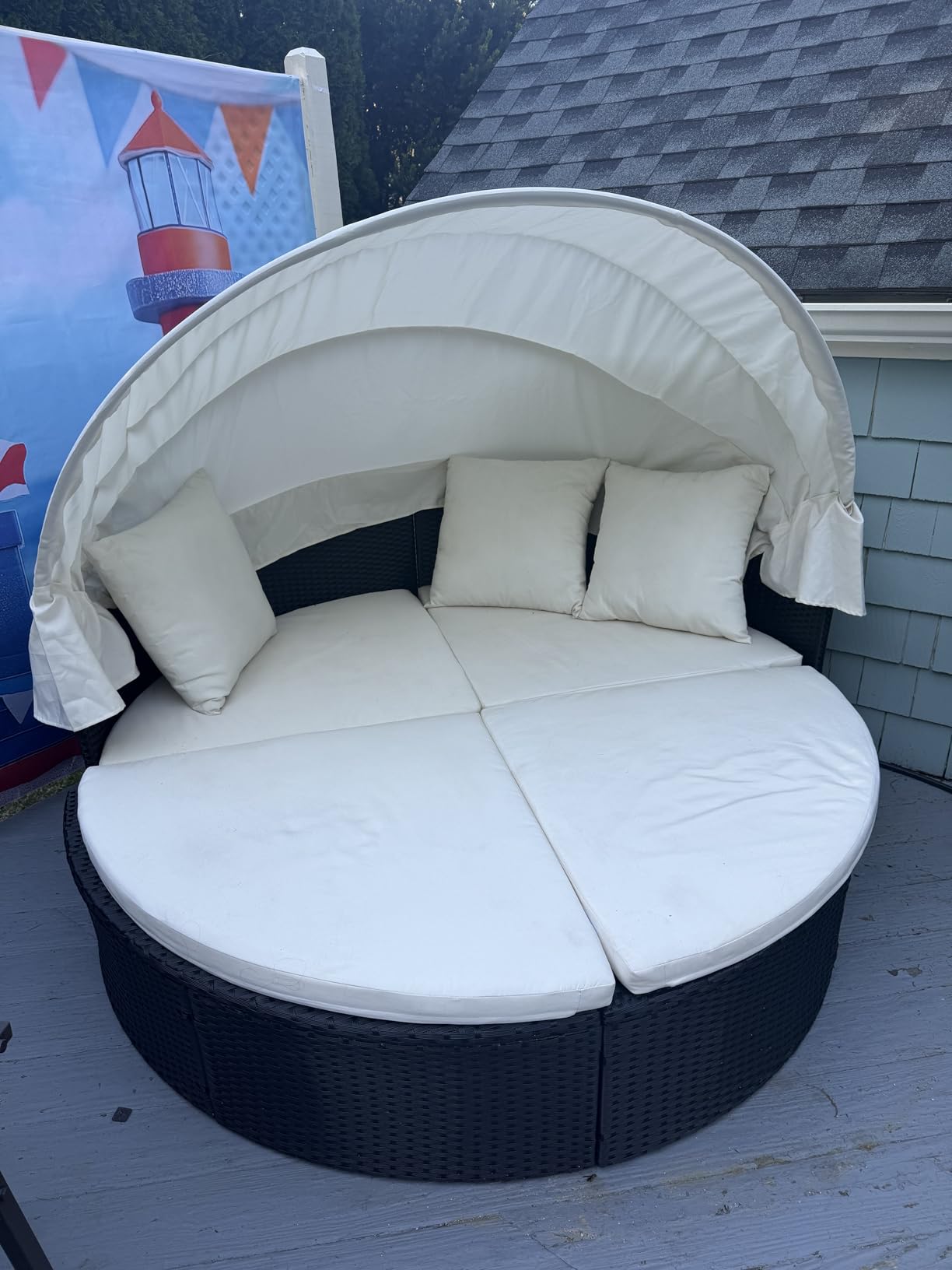 Devoko Patio Furniture Outdoor Round Daybed, Sectional Sofa | with Retractable Canopy Wicker Rattan Separated Seating for Patio Lawn Garden Backyard Porch customer photo 1