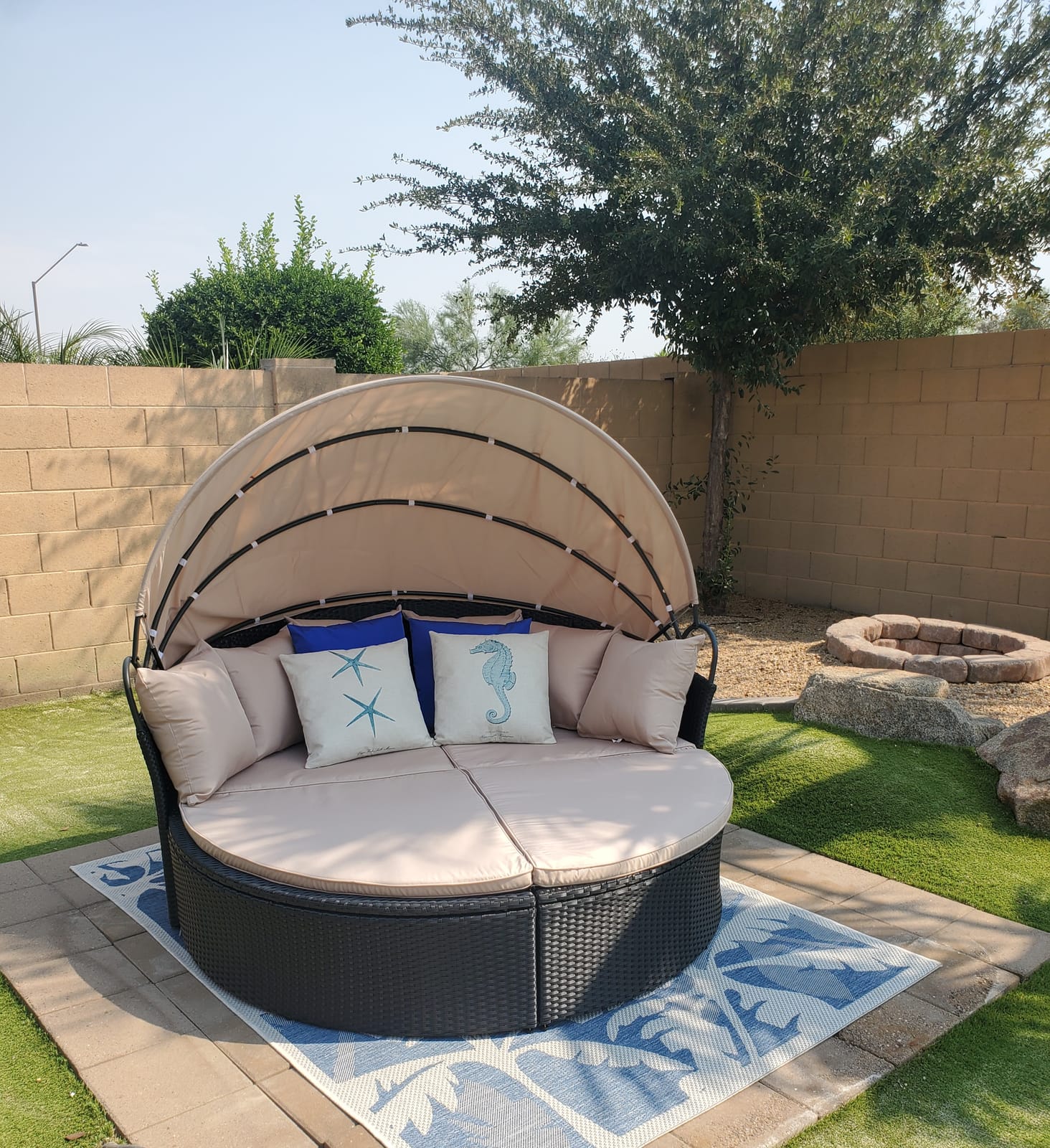 Devoko Patio Furniture Outdoor Round Daybed, Sectional Sofa | with Retractable Canopy Wicker Rattan Separated Seating for Patio Lawn Garden Backyard Porch customer photo 2