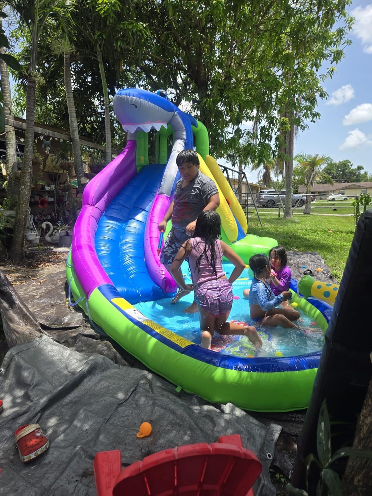 ACTION AIR Inflatable Water Slide, Shark Bounce House with Slide for Wet and Dry, Playground Sets for Kids Backyard, Water Spray & Water Pool, Durable Sewn with Extra Thick Material customer photo 2