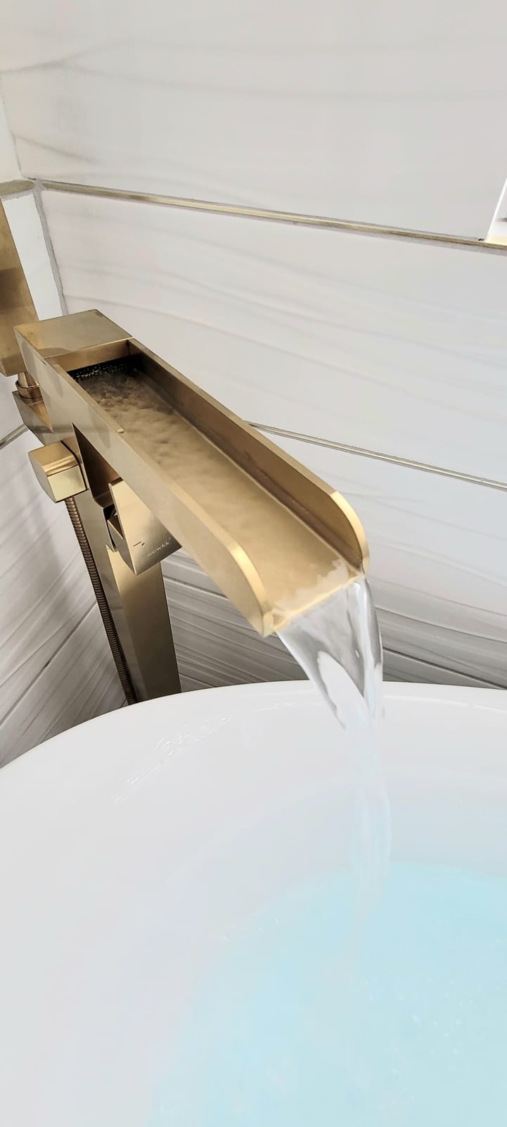 Wowkk Freestanding Tub Filler Waterfall Bathtub Faucet Chrome Floor Mount Brass Single Handle Bathroom Faucets with Hand Shower customer photo 2