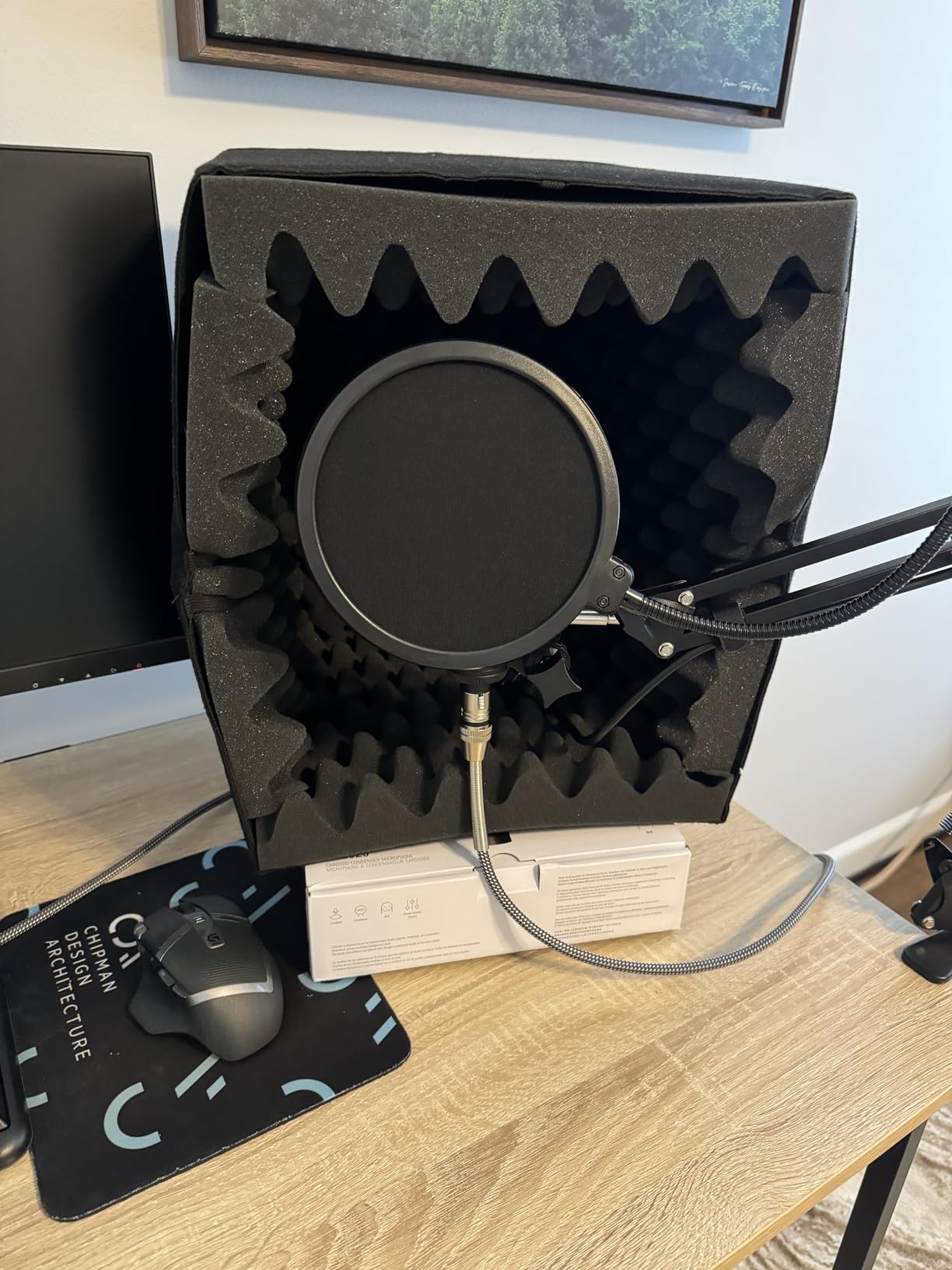 TroyStudio Portable Vocal Booth, Large Foldable Microphone Isolation Shield, Music Recording Studio Sound Echo Absorbing Box, Desk & Stand Use Reflection Filter with Thickened Dense Acoustic Foam customer photo 2