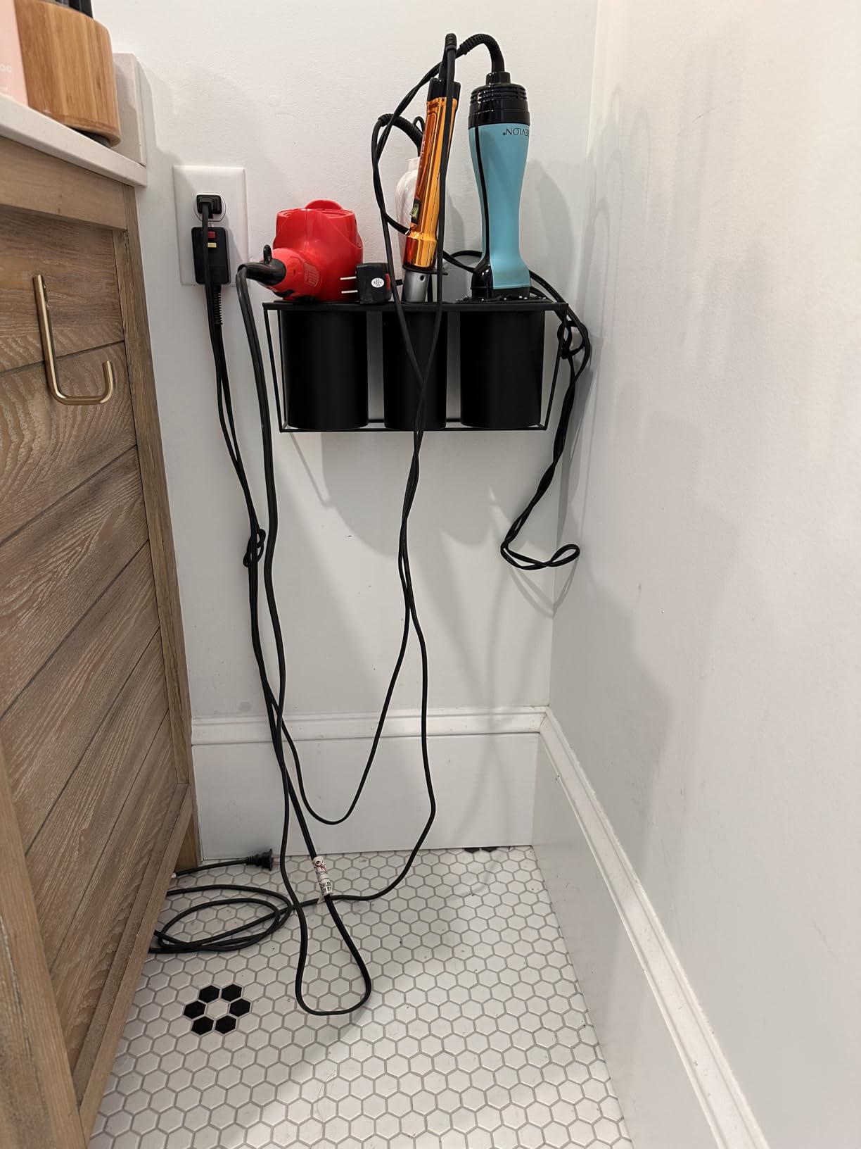 Hair Dryer Holder Hair Styling Product Care Tool Organizer Bath Supplies Accessories Tray Stand Storage Bathroom Steel (Black) MK470B customer photo 2