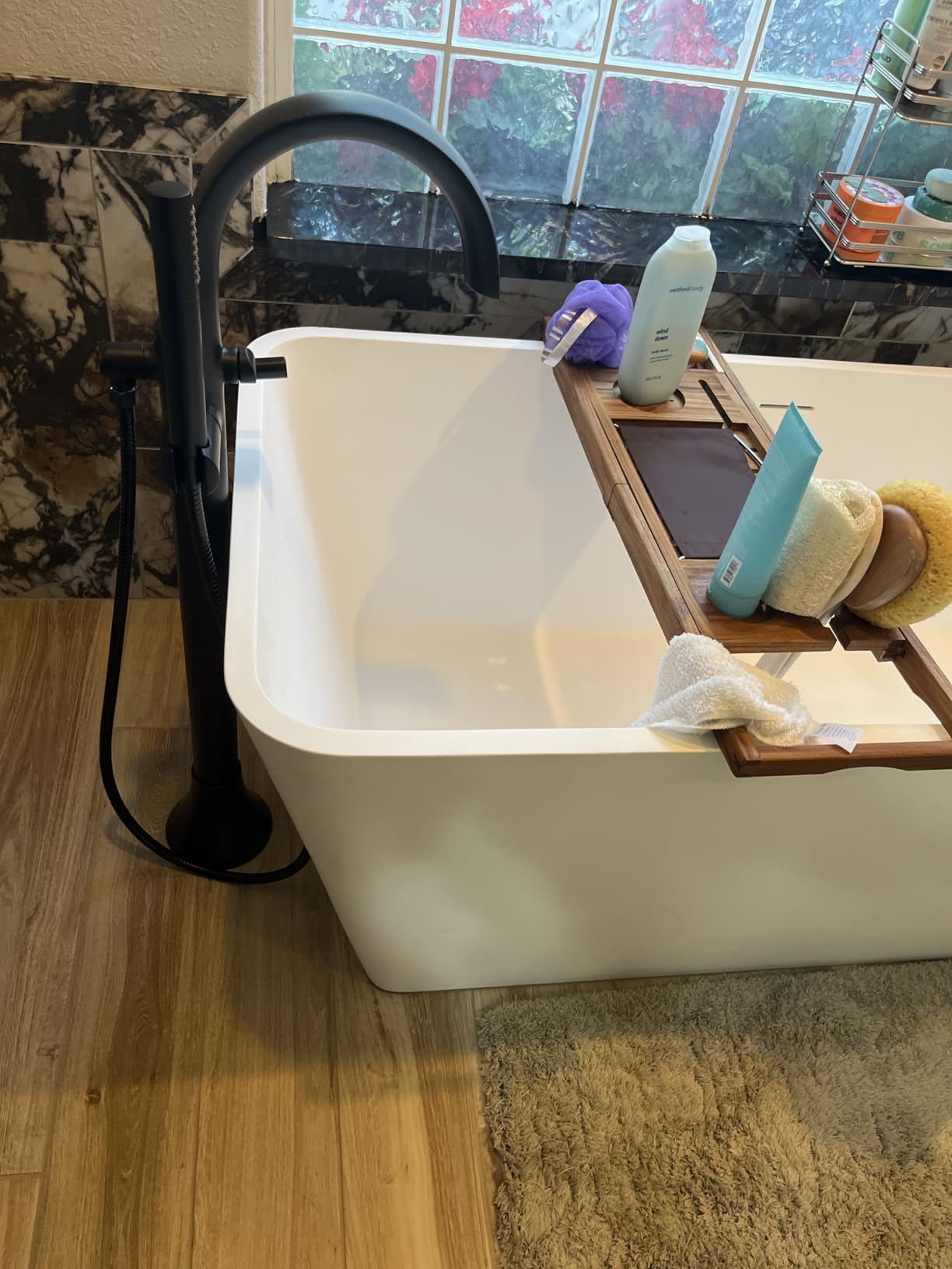 Moen Doux Matte Black One-Handle Freestanding Floor Mount Bathtub Filler with Handshower, Free Standing Tub Faucet, S3105BL customer photo 1