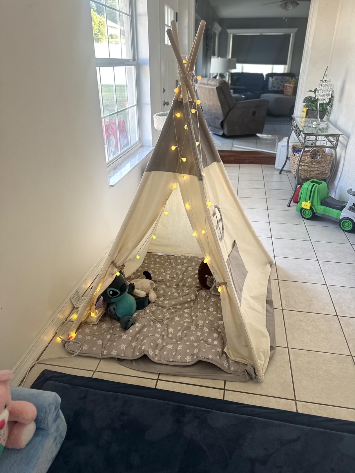 besrey Teepee Tent for Kids, Cotton Canvas Play Tent with Lights & Mat, Sturdy Toddler Tipi Tent Playhouse for Boys Girls, Foldable Indoor Outdoor Camping Reading Hideaway customer photo 1