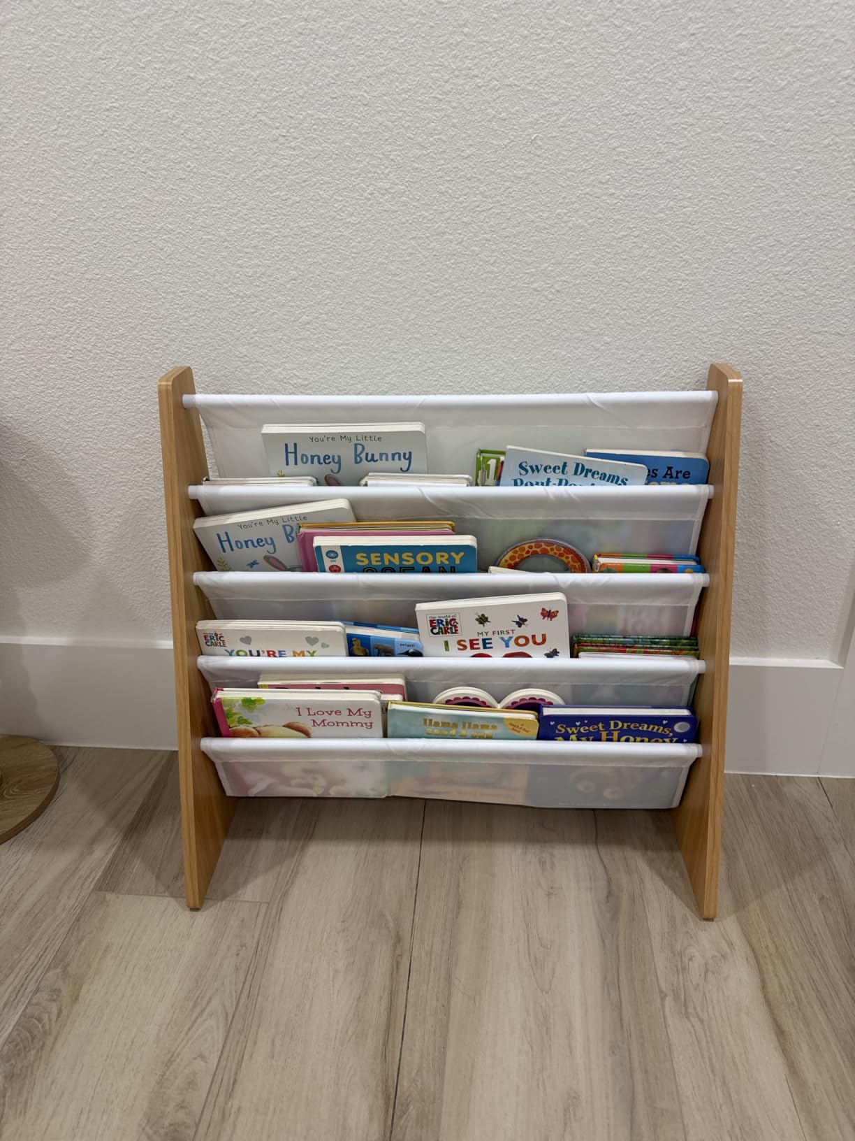 Humble Crew Kids Bookshelf, Montessori Front Facing Toddler Bookcase 4 Tier | Book display rack and reading nook organizer, nylon pockets show covers face out, compact for any playroom or bedroom space customer photo 2