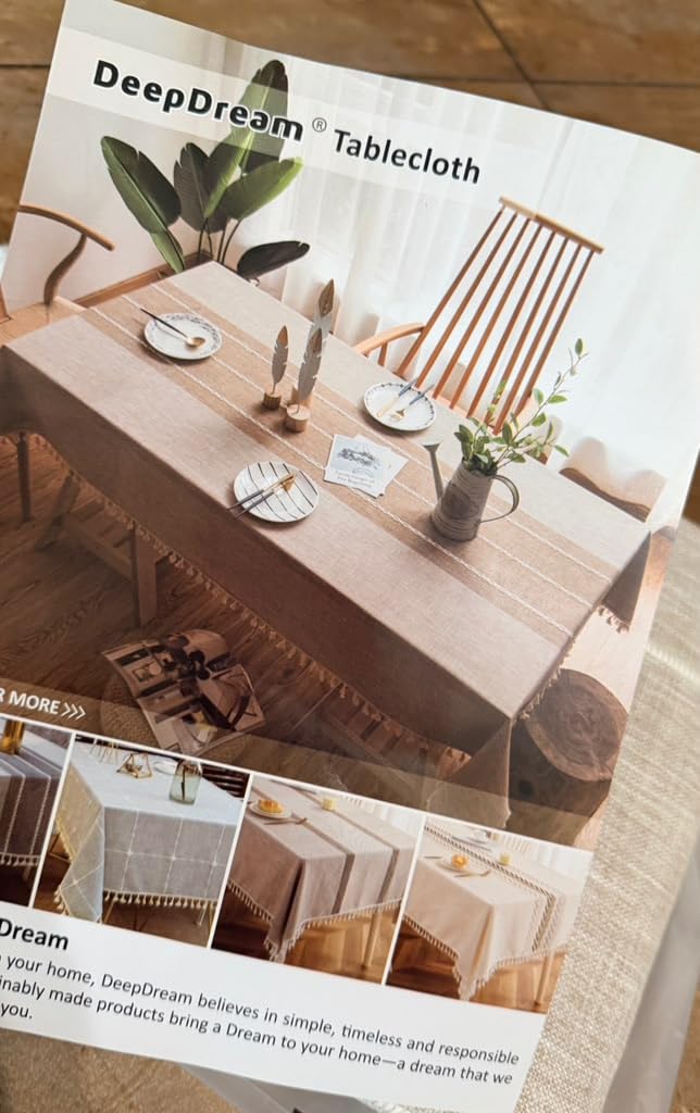 Deep Dream Tablecloths, 55 x 86 Inch Waterproof Table Cloth, Linens Wrinkle Free Anti-Fading, Rustic Table Cover Decoration for Kitchen Dinning Christmas (Rectangle/Oblong,6-8 Seats, Light Coffee) customer photo 1