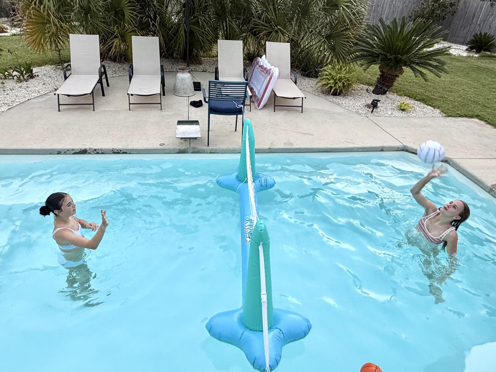 JOYIN Pool Toys Games Set - Inflatable Pool Float Set Volleyball Net & Basketball Hoops, 2 in 1 Floating Swimming Game Toy, Volleyball Swimming Pool Game for Kids and Adults, Backyard Beach Summer Toys customer photo 2