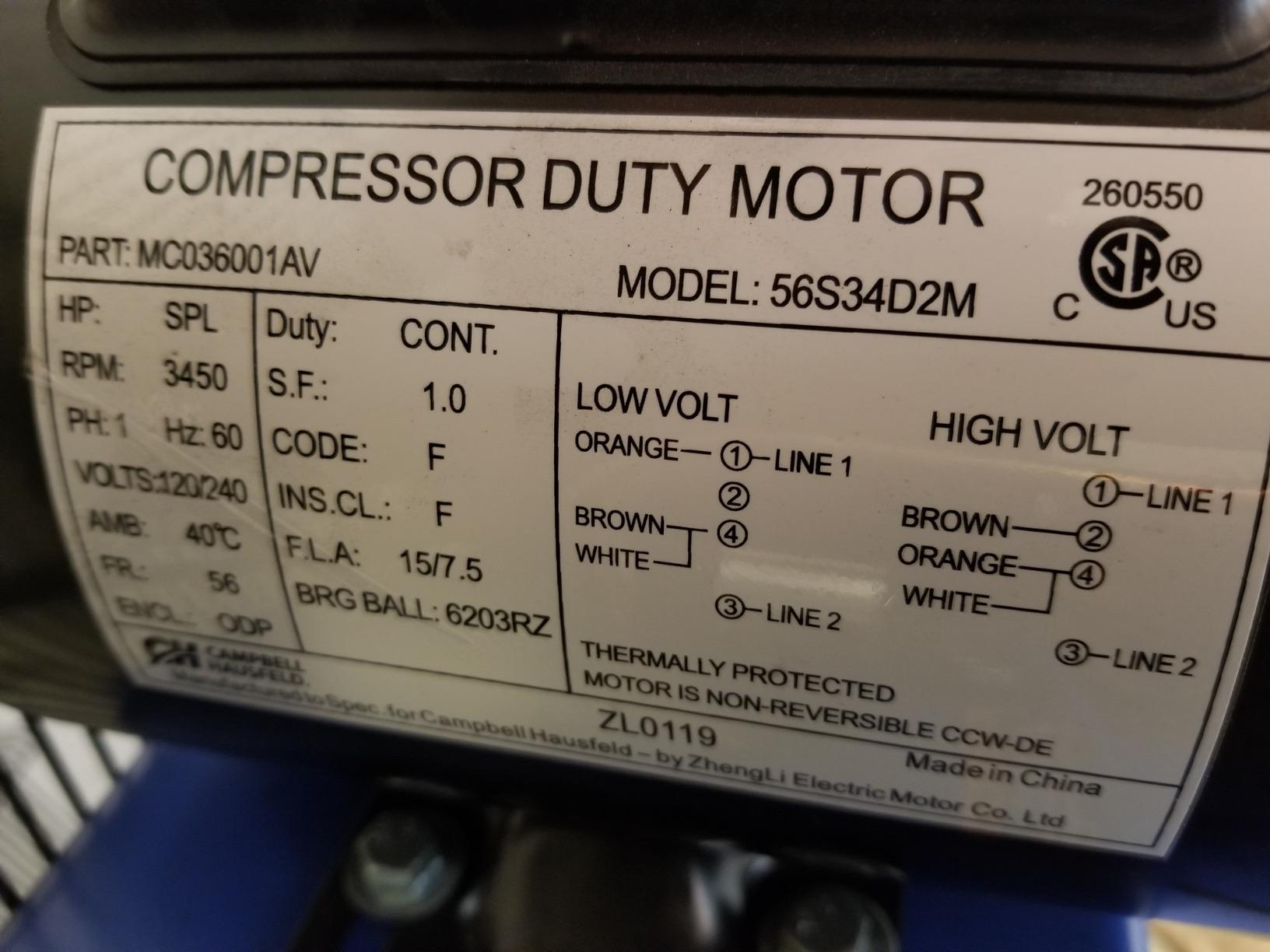 Campbell Hausfeld 60-Gallon 2-Stage Air Compressor, 175 PSI, 230V customer photo 1