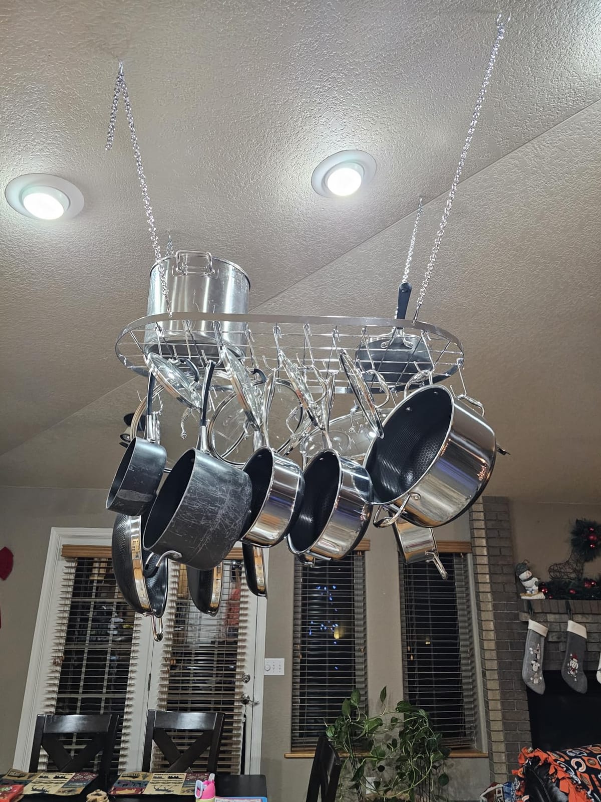 Vdomus Hanging Pot Rack - Ceiling Mount Kitchen Organizer for Pots and Pans with 15 Hooks - 33 x 17 Inches Heavy-Duty, Durable and Space-Saving Pan Holder - Silver customer photo 1