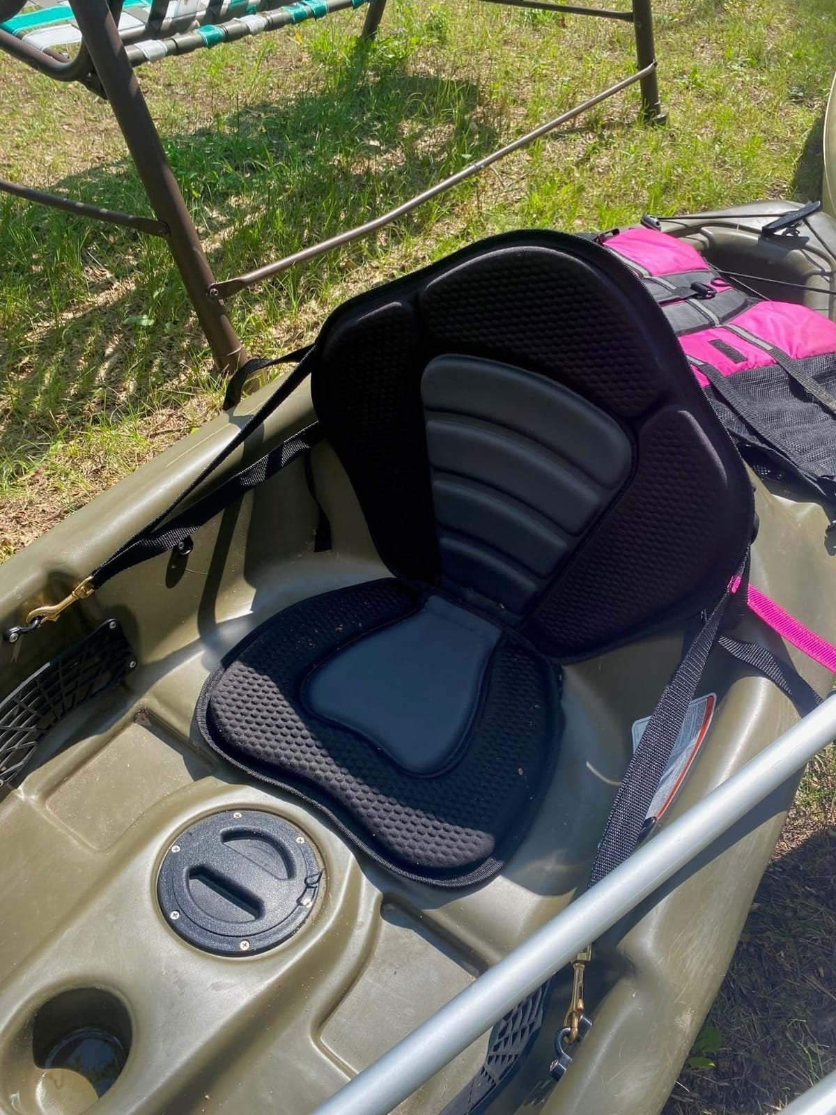 2 Pack of Kayak Seat Deluxe Padded Canoe Backrest Seat Sit On Top Cushioned Back Support SUP Paddle Board Seats with Detachable Storage Bag 4 Adjustable Straps for Kayaking Canoeing Rafting Fishing customer photo 2