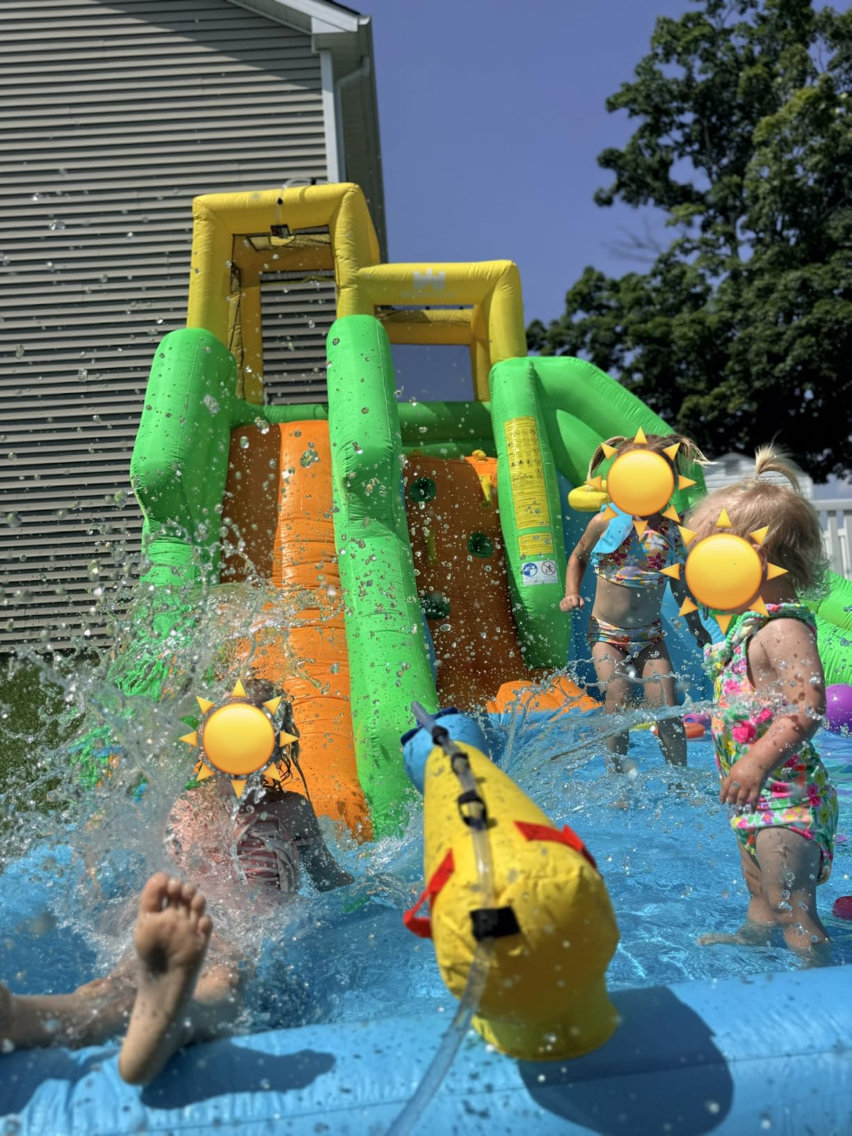 BOUNTECH Inflatable Water Slide, Dual Slides Giant Water Park Jump Castle 6 in 1 with Blower for Outdoor Racing Fun, Climbing Wall, Blow up Water Slides Inflatables for Big Kids 3-10 Outdoor Indoor customer photo 2
