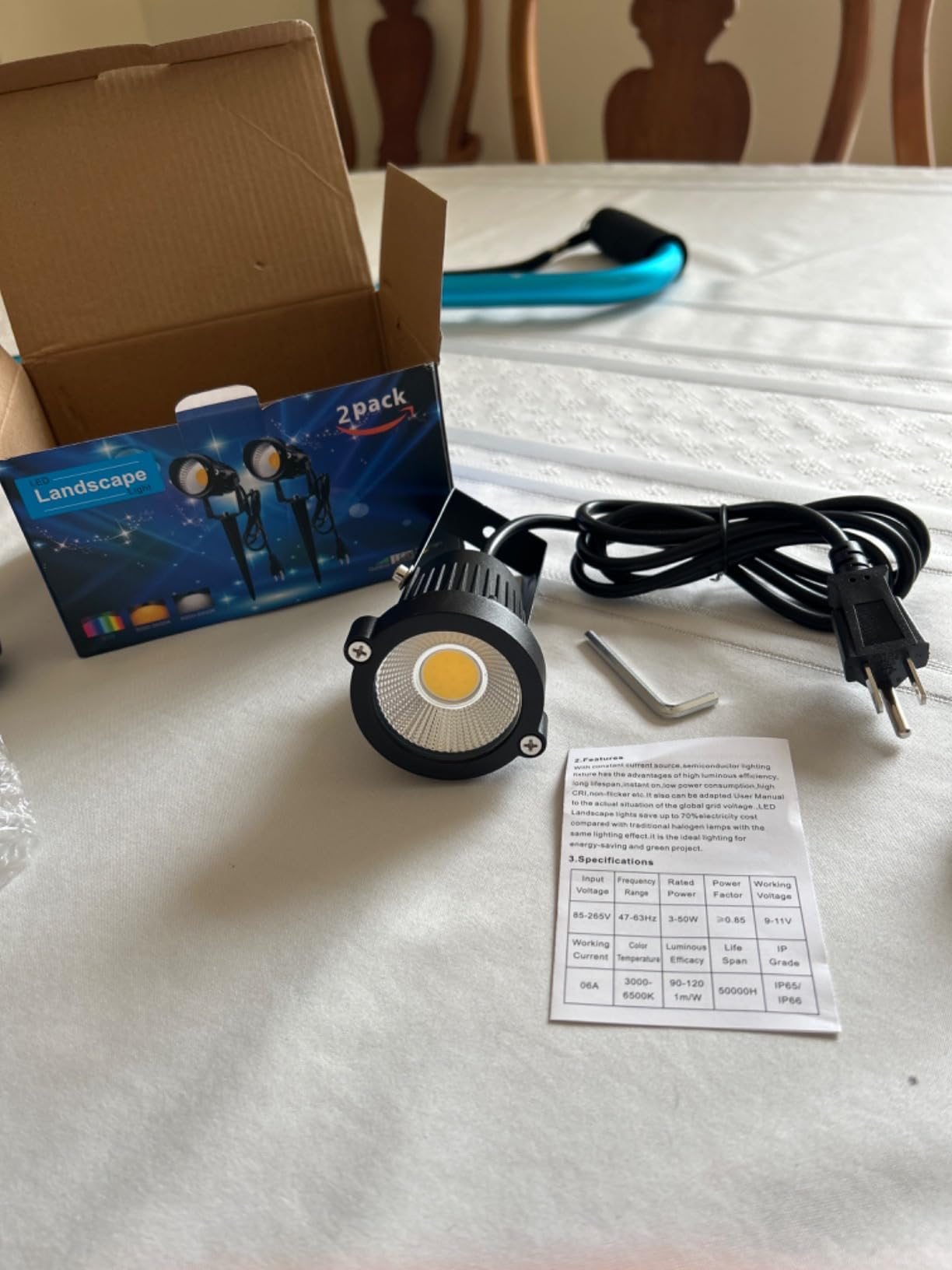 Landscape Outdoor IP65 Waterproof Garden Spotlights, 5W AC 120V Yard Flood Light, Metal Ground Stake Lawn, 3200K LED Spotlight with 1.5M UL-Listed Cord and 3-Plug (2 Packs) customer photo 1
