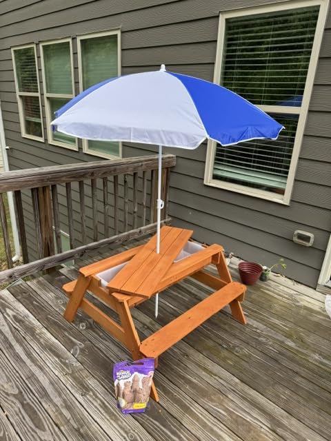 Best Choice Products Kids 3-in-1 Sand & Water Table, Wood Outdoor Convertible Picnic Table with Umbrella, 2 Trays, Removable Top customer photo 1