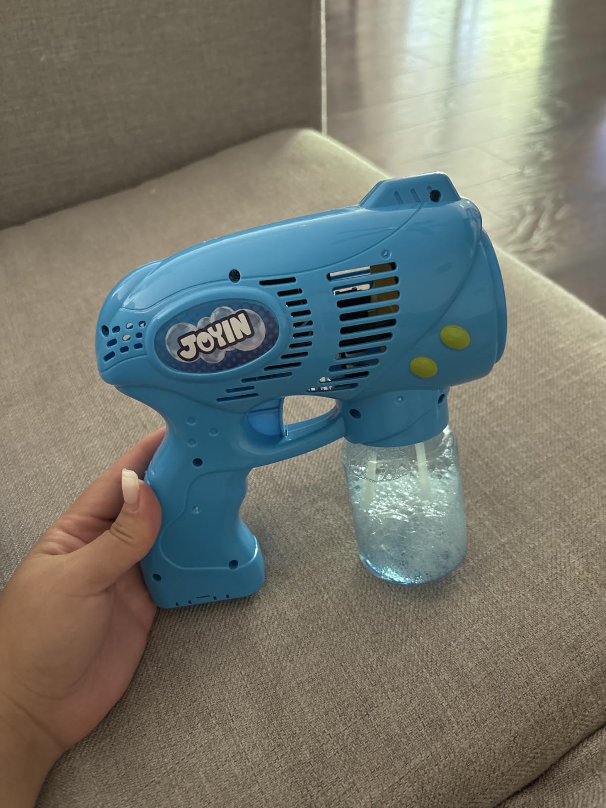 JOYIN 2 Kids Bubble Gun with 2 Bottles Refill Solution, Bubble Machine Gun for Toddlers Kids 4-8, Party Favors, Summer Toy, Outdoors, Easter, Birthday Gift customer photo 2