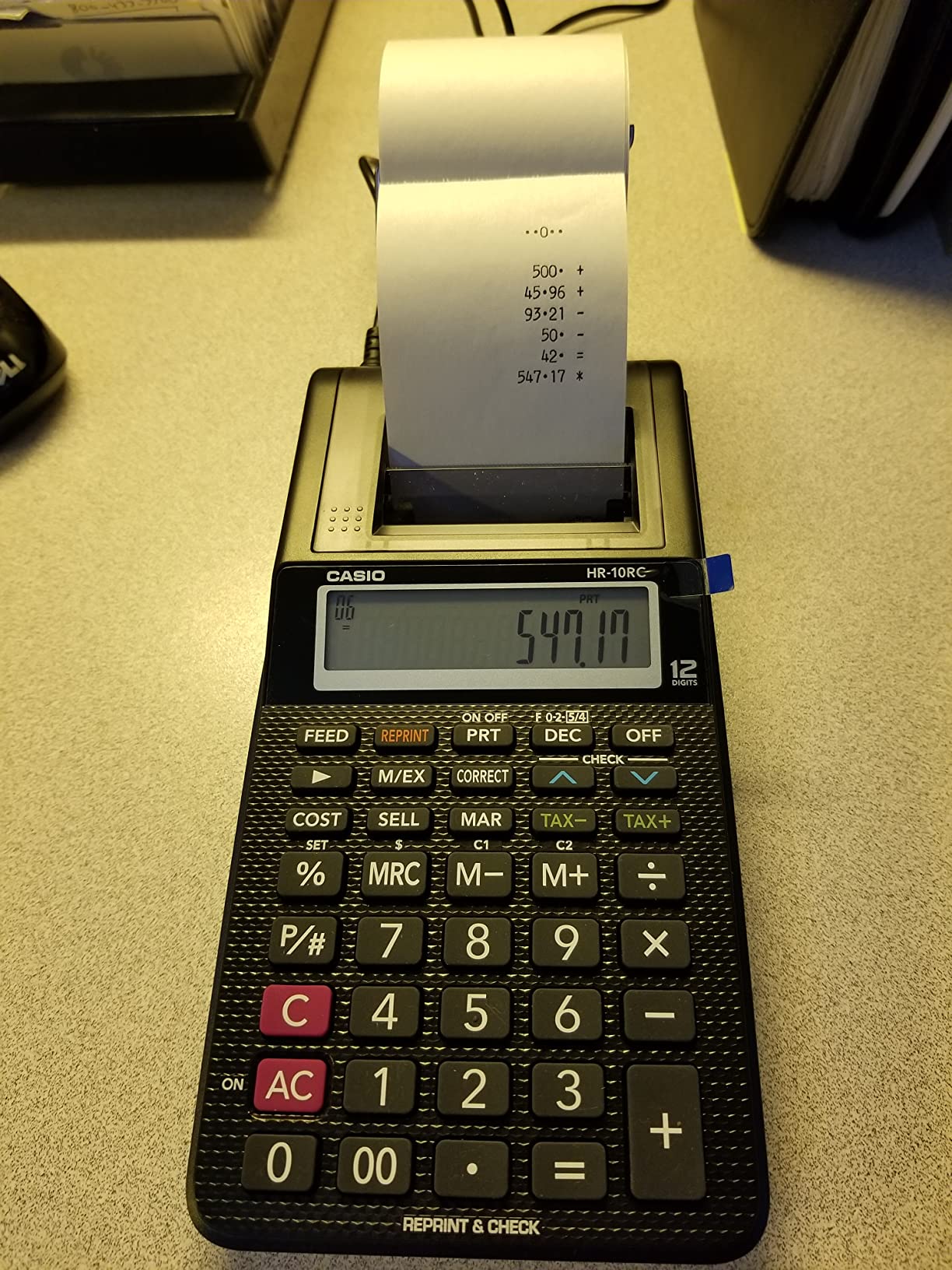 Casio HR-10RC Mini Desktop Printing Calculator | Portable | 12-Digit Display | One-Color Printer | Tax & Currency | Ideal for Taxes, Bookkeeping & Accounting Tasks, Black customer photo 1