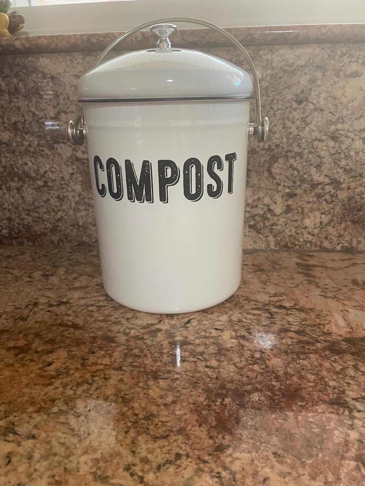 Granrosi Compost Bin Kitchen Counter, 1.3 Gallon, 3 Charcoal Filters | Countertop Composter Pail with Lid, Stainless Steel Counter Top Bin, Rust-Free Farmhouse Indoor Compost Bucket, White Oval customer photo 2