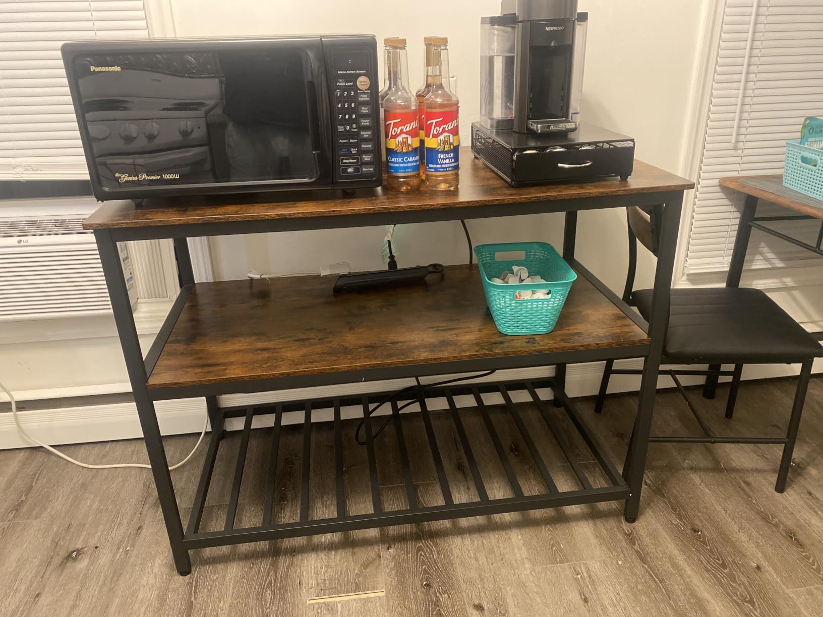VASAGLE Kitchen Island with 3 Shelves, 47.2 Inches Width Kitchen Shelf with Large Worktop, Stable Steel Structure, Industrial, Easy to Assemble, Rustic Brown and Black UKKI01BX customer photo 1