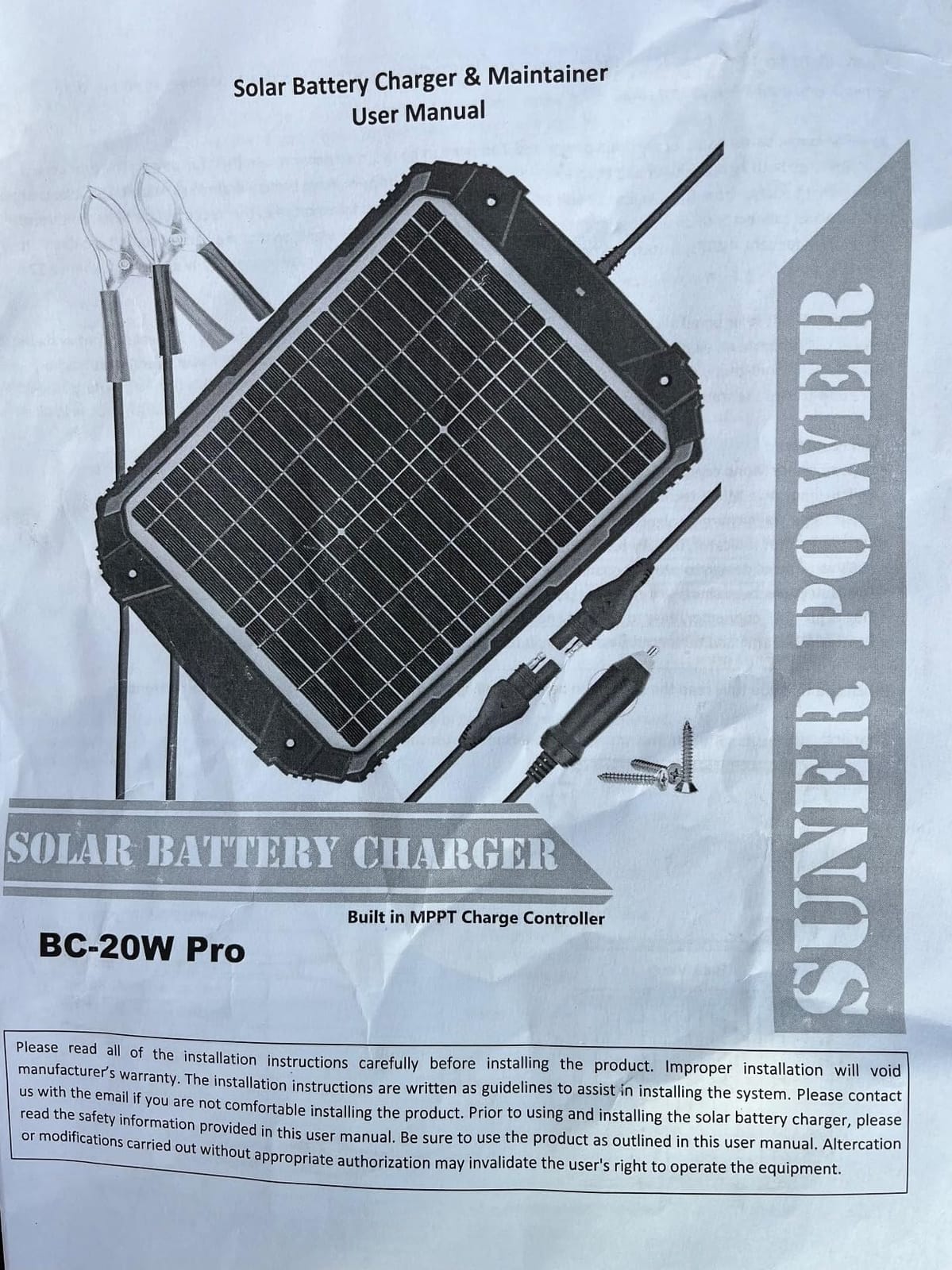 SUNER POWER 20W 12V Solar Battery Trickle Charger & Maintainer PRO, Built-in Intelligent MPPT Controller, Waterproof 12 Volt 20 Watt Solar Panel Charging Kits for Car Marine RV Trailer Boat Automotive customer photo 1