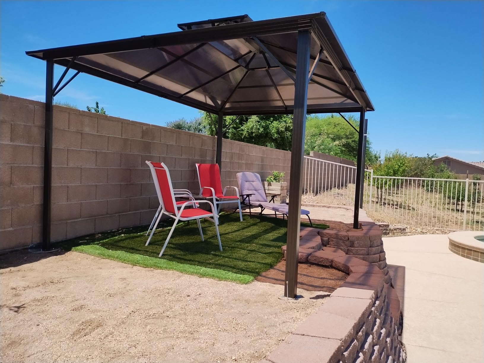 YOLENY 10'x13' Hardtop Gazebo, Outdoor Polycarbonate Double Roof Canopy, Aluminum Frame Permanent Pavilion with Curtains and Netting, Sunshade for Garden, Lawns, Patio customer photo 1