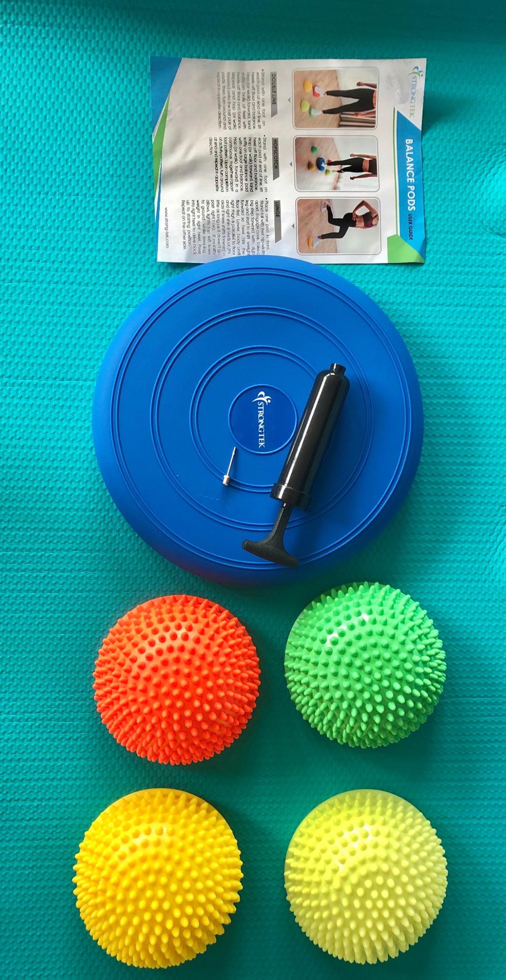 StrongTek Balance Pod Kit, 4 Hedgehog Pods, Wobble Cushion, Air Pump | Adjustable Firmness, Textured Foot Massage, Agility and Coordination Training, Core Stability and Physical Therapy customer photo 2