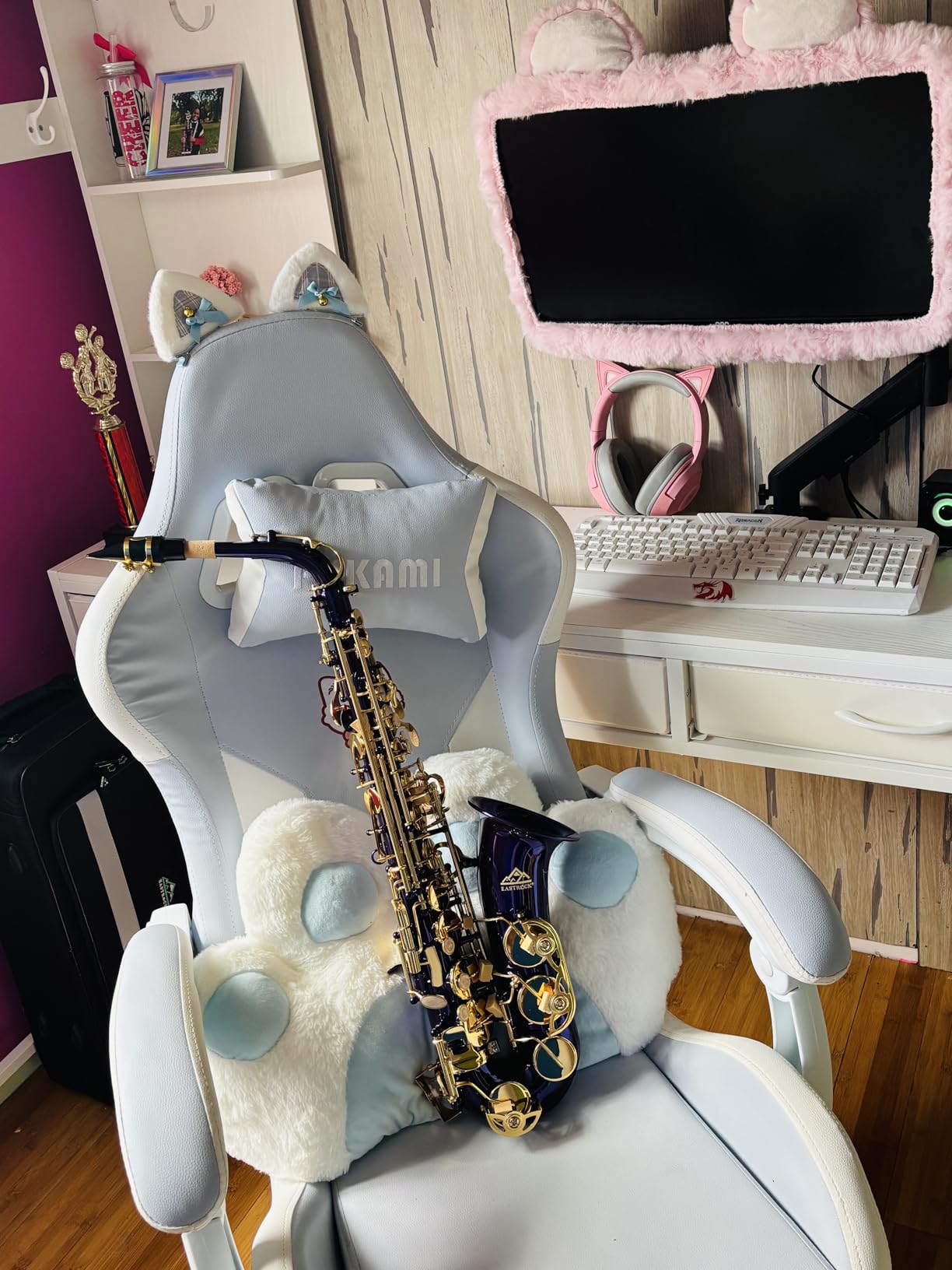 EASTROCK E Flat Alto Saxophone Blue/Golden Sax for Beginners and Students | Alto Sax Kit-Carrying Case, Mouthpiece, Reeds, Cushion Pads, Cleaning Kit, Gloves, Neck Strap for Practice & Performance customer photo 2